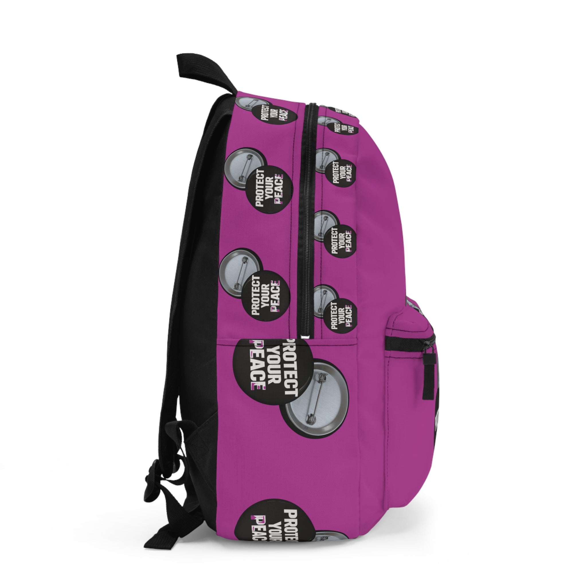 Protect Your Peace Backpack — Pink Badge Print School & Travel Bag