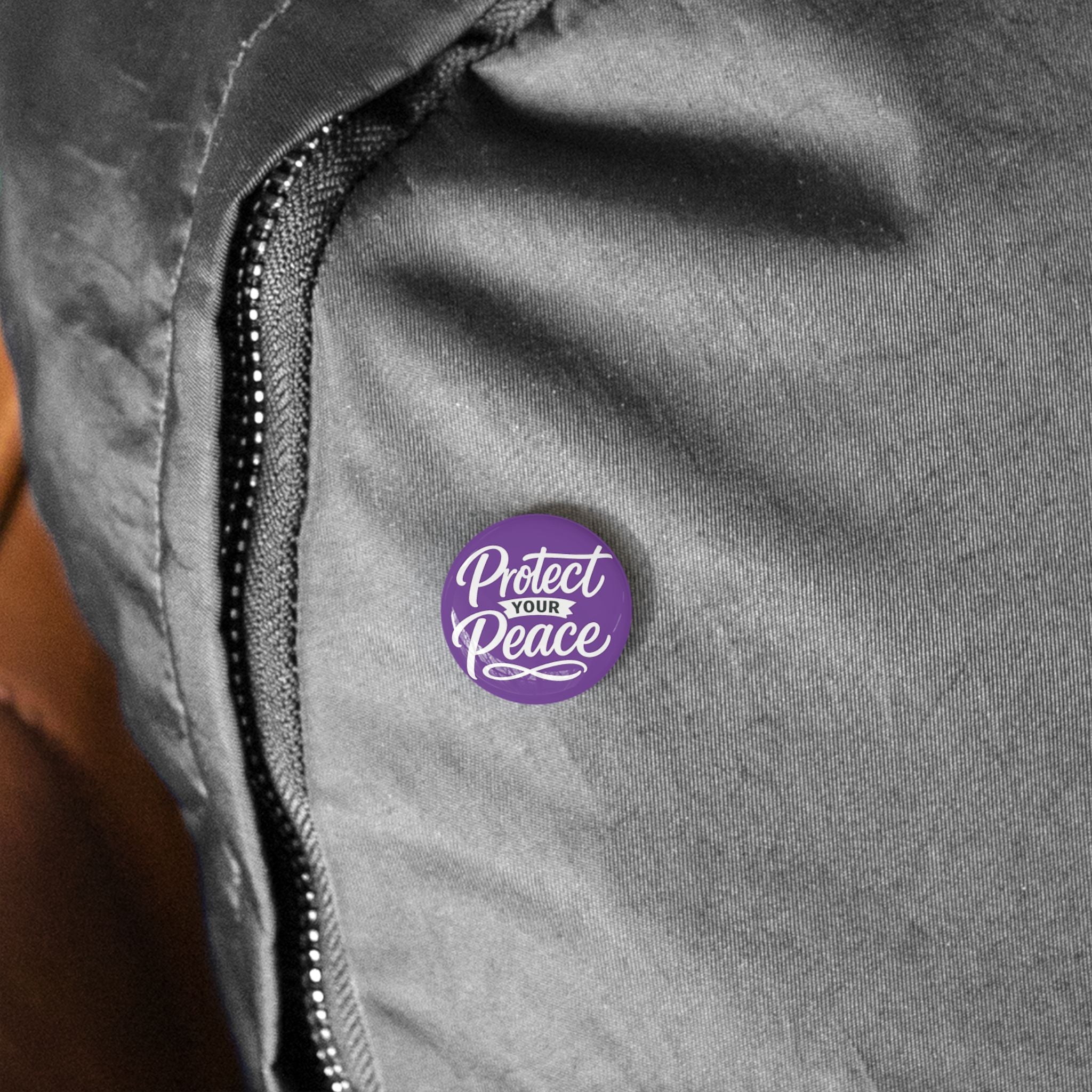Protect Your Peace Round Pin — Purple Motivational Button Badge
