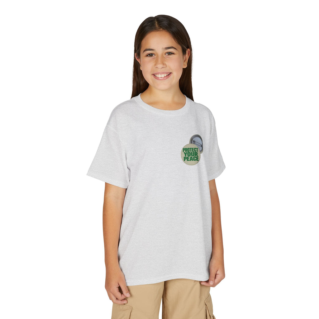 Youth T-Shirt — "Protect Your Peace" Button Graphic