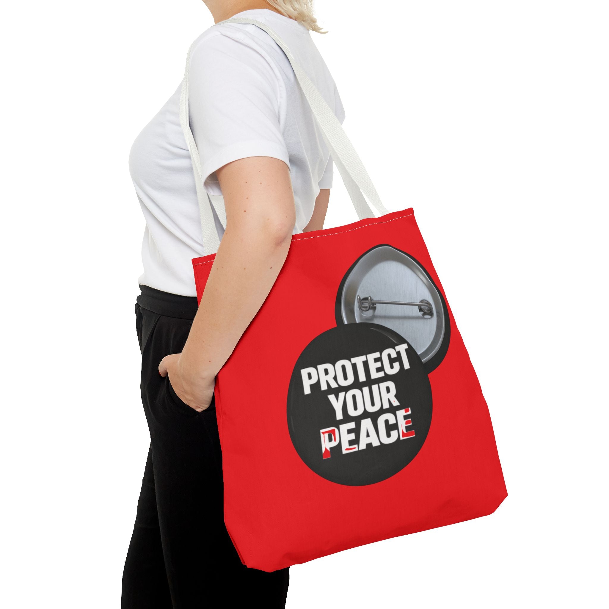 Tote Bag — "Protect Your Peace" Button Design All-Over Print Tote