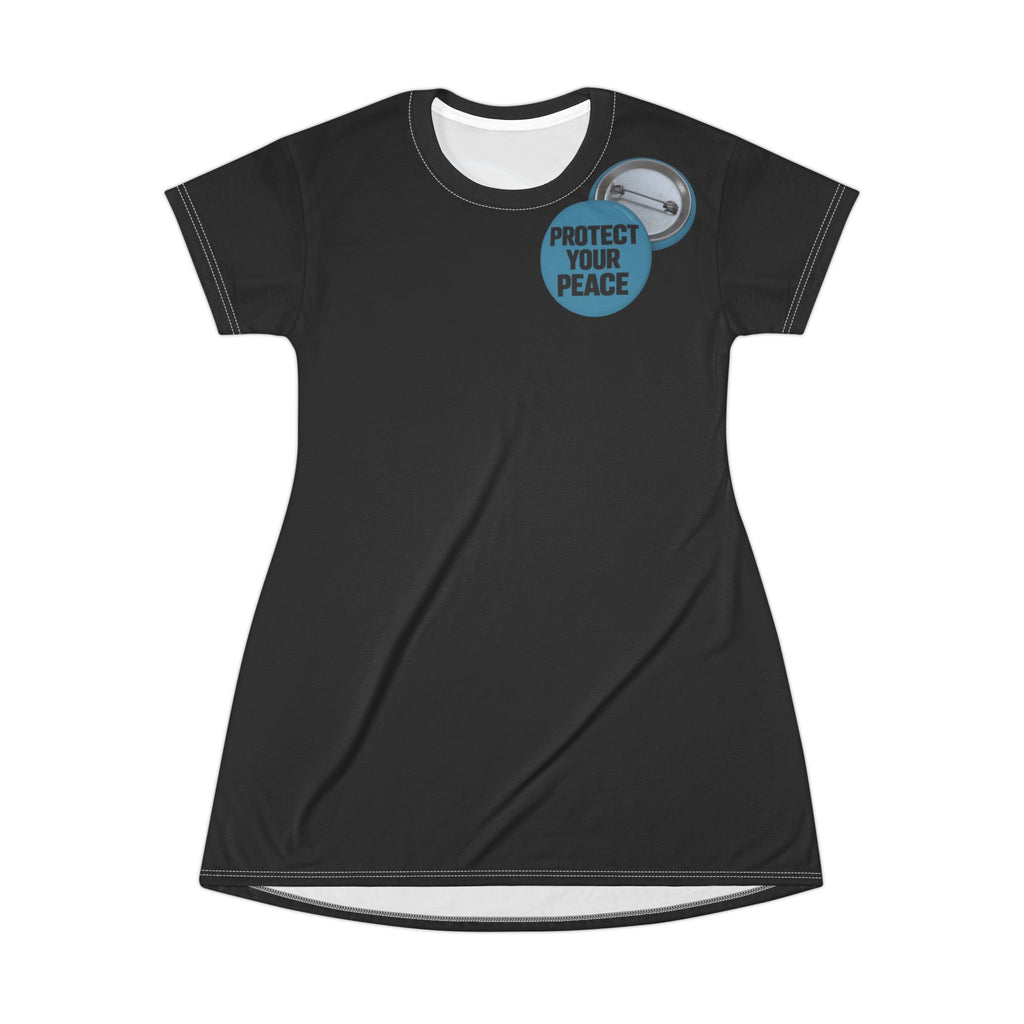 Protect Your Peace T-Shirt Dress — Graphic Button Badge Design