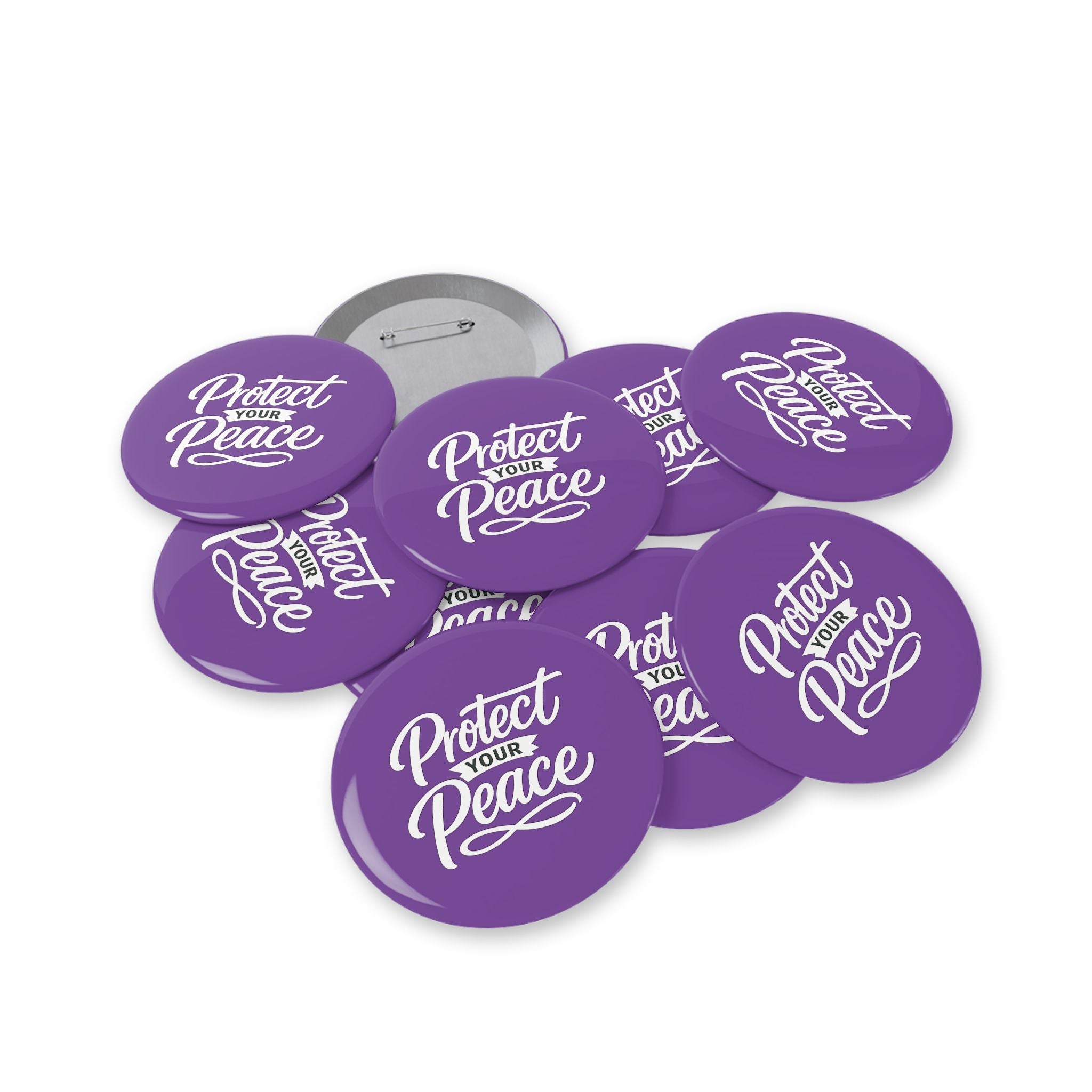 Protect Your Peace Round Pin — Purple Motivational Button Badge