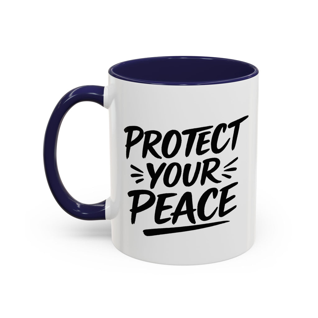 Protect Your Peace Accent Coffee Mug — Inspirational Black & White Ceramic