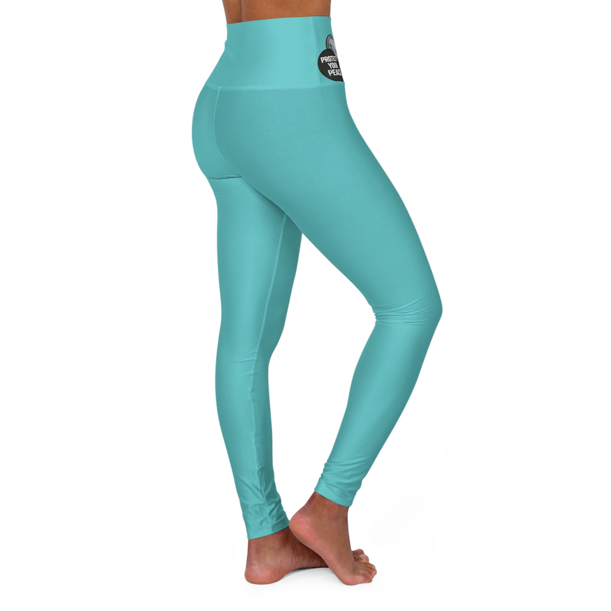 Aqua High-Waist Yoga Leggings — Seamless Stretch Activewear Graphis design Protect Your Peace.