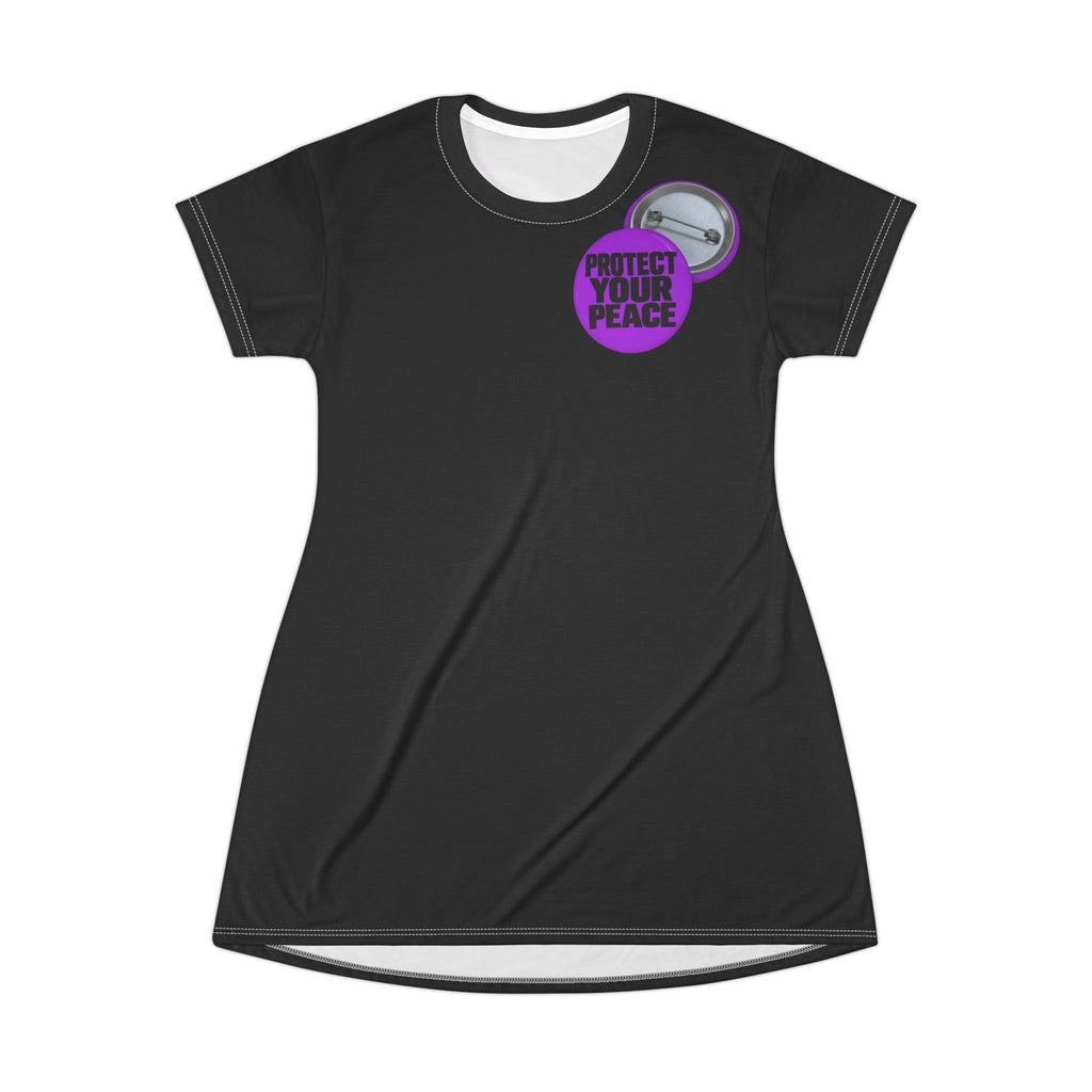 Protect Your Peace Black T-Shirt Dress — Button Pin Graphic