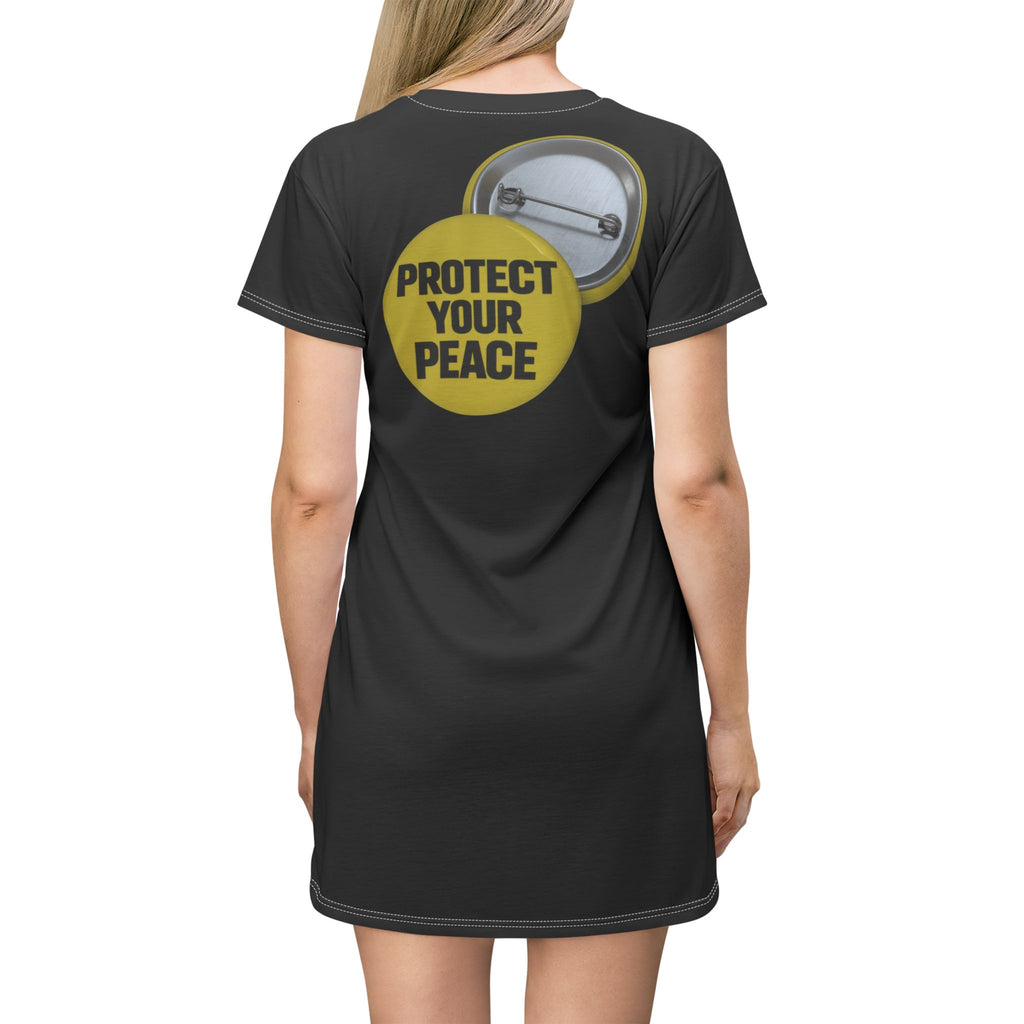 T-Shirt Dress — "Protect Your Peace" Button Graphic Dress