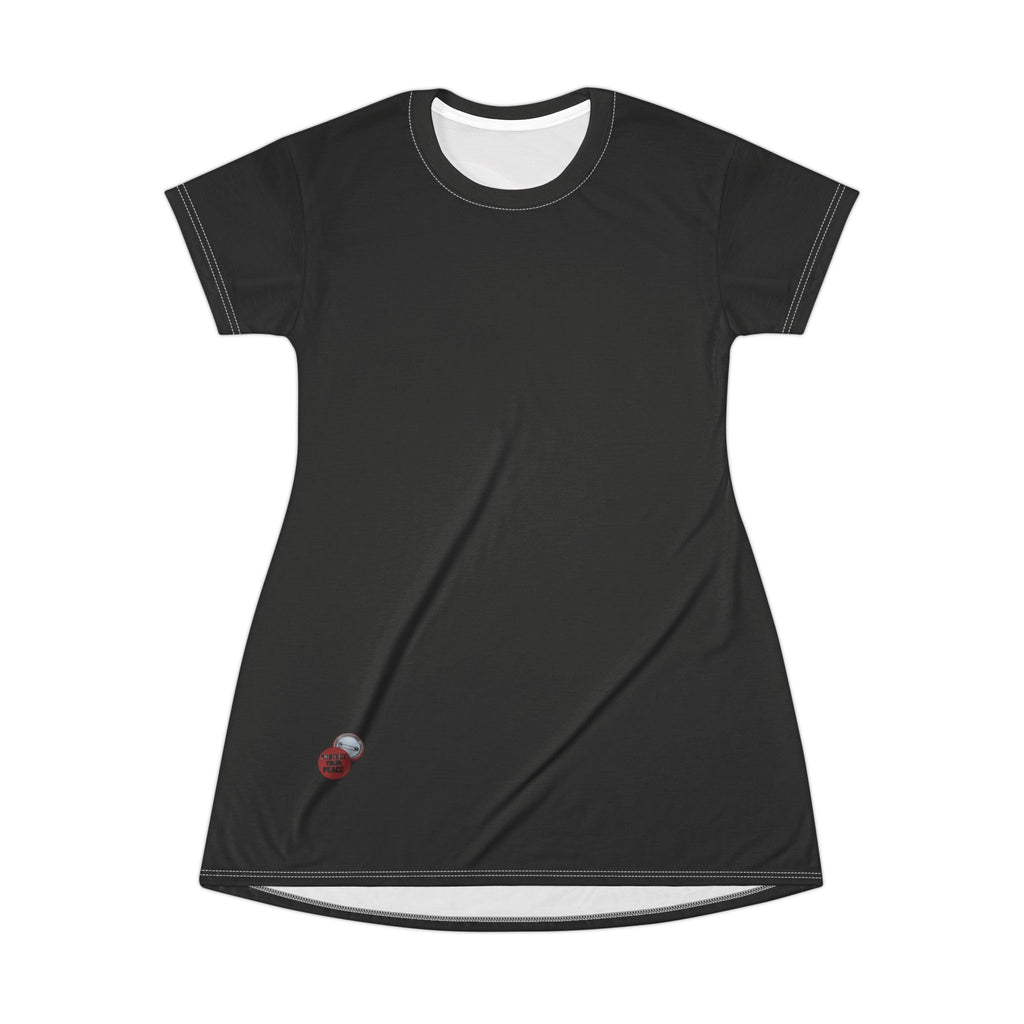 Protect Your Peace T-Shirt Dress — Black AOP Casual Mini Dress with Button Pin Graphic