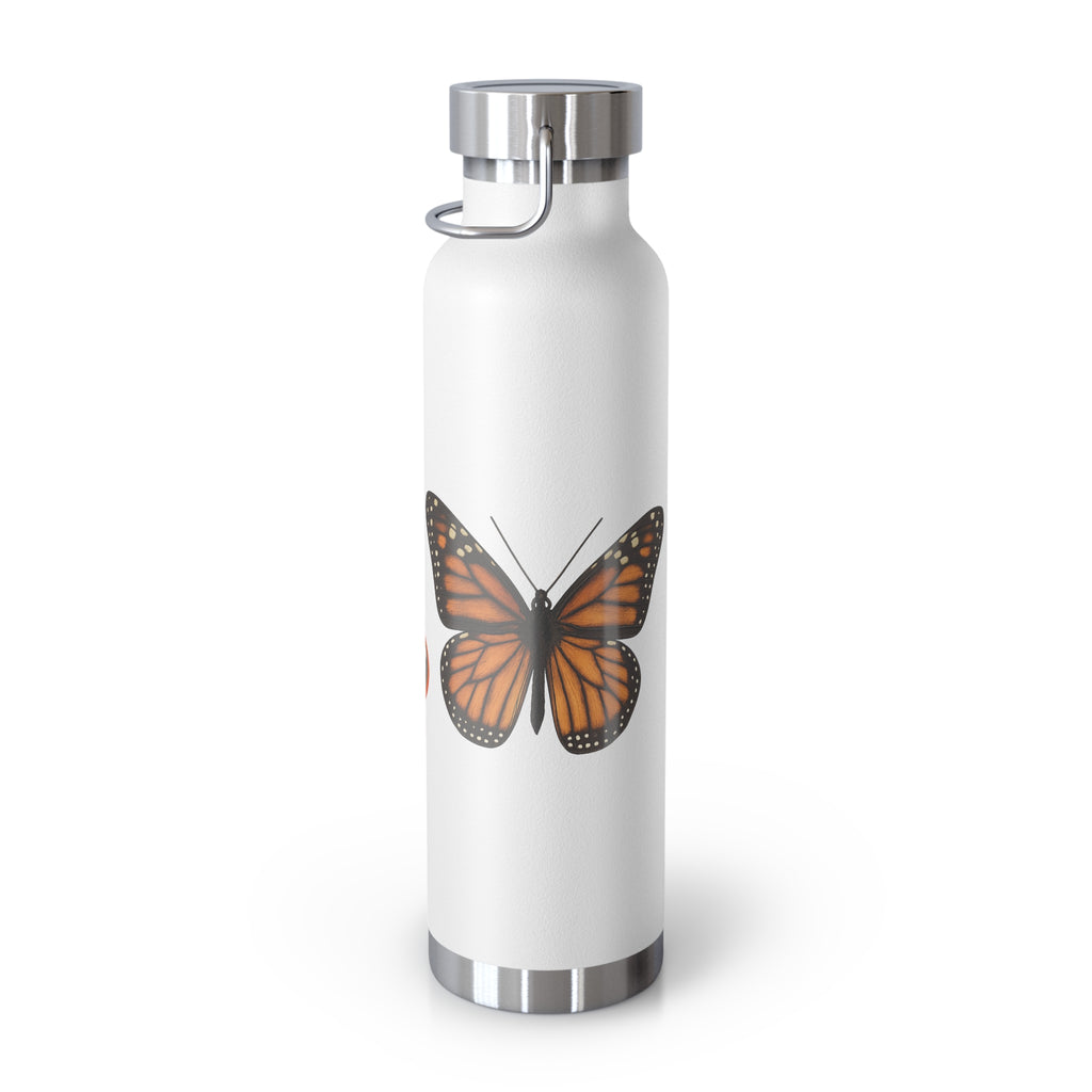 The circular graphic design reminds us to Protect Your Peace Flying High Monarch Butterfly Insulated Water Bottle — 22oz Vacuum Flask