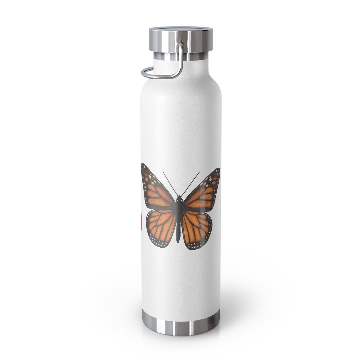 The circular graphic design reminds us to Protect Your Peace Flying High Monarch Butterfly Insulated Water Bottle — 22oz Vacuum Flask