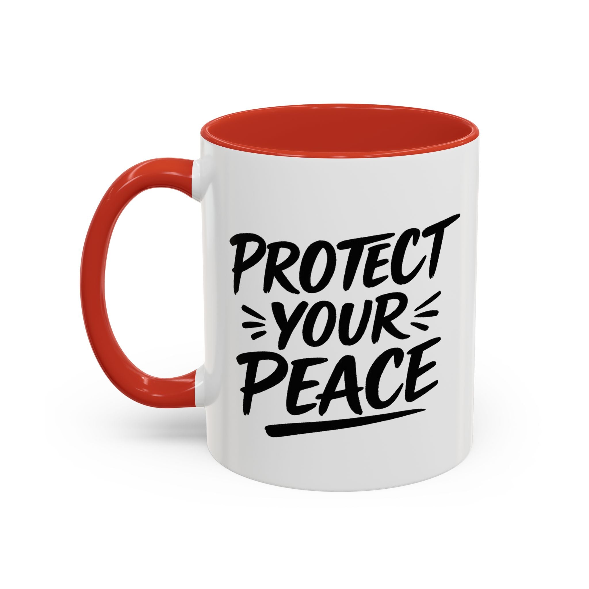 Protect Your Peace Accent Coffee Mug — Inspirational Black & White Ceramic