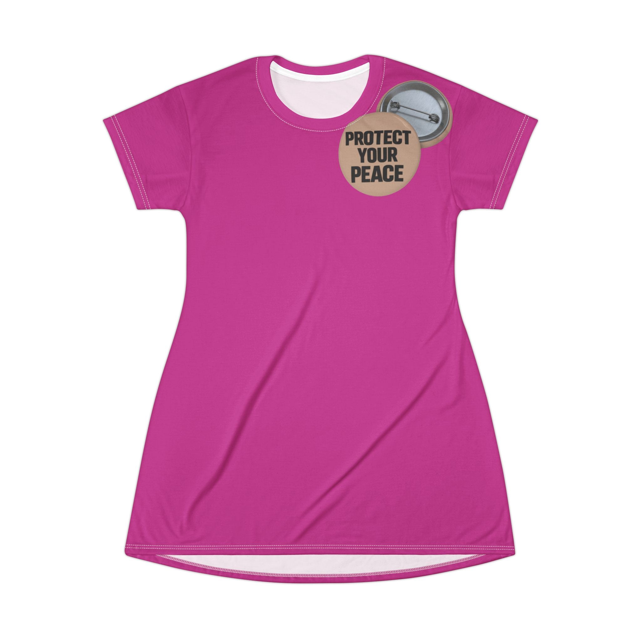 Protect Your Peace T-Shirt Dress — Bold Pink AOP Graphic Dress