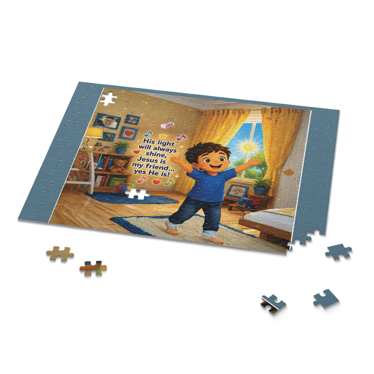 Children's Christian Puzzle — "His light will always shine, Jesus is my friend... yes He is!" (120/252/500 pcs)