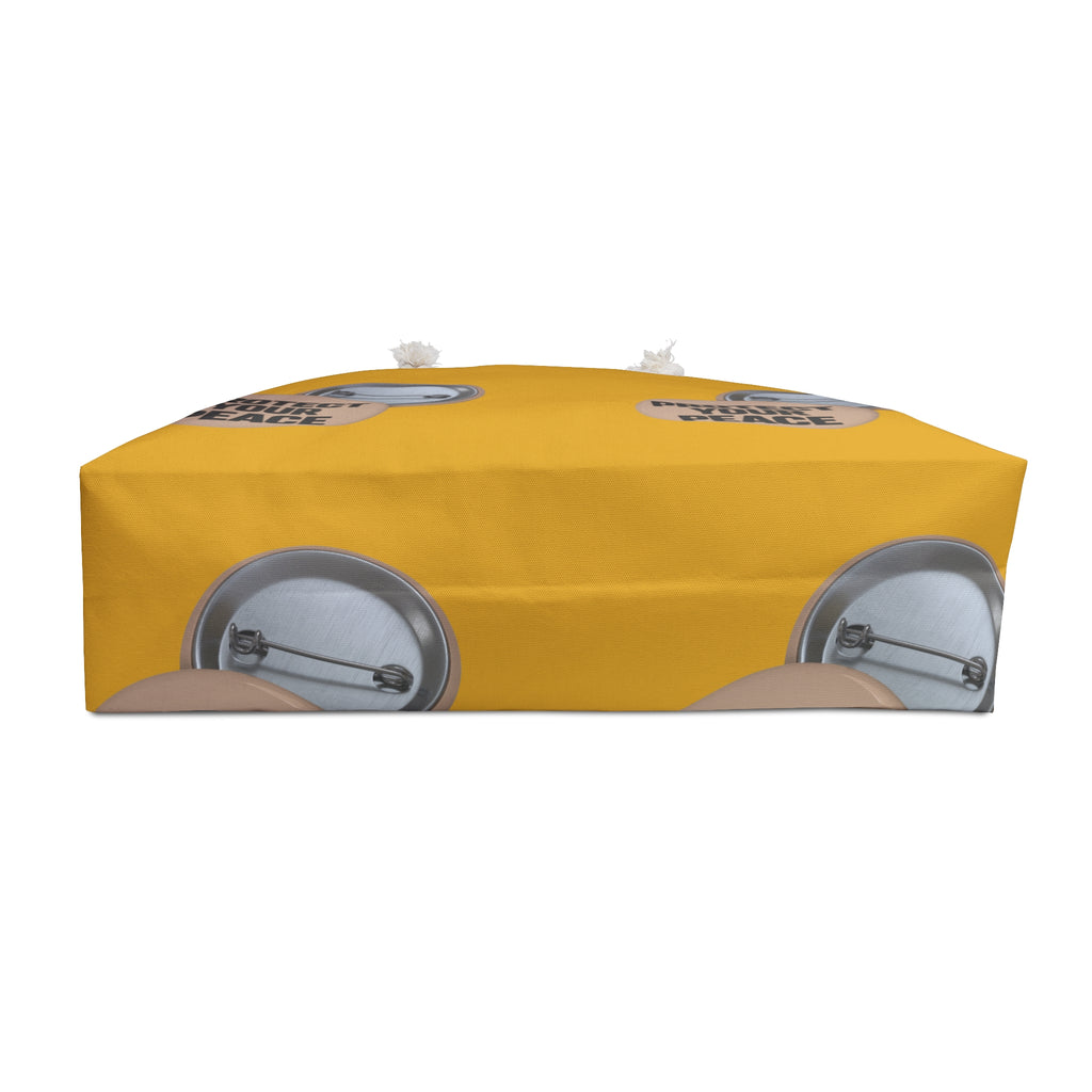 Protect Your Peace Weekender Bag — Yellow Travel Tote with Button Badge Print