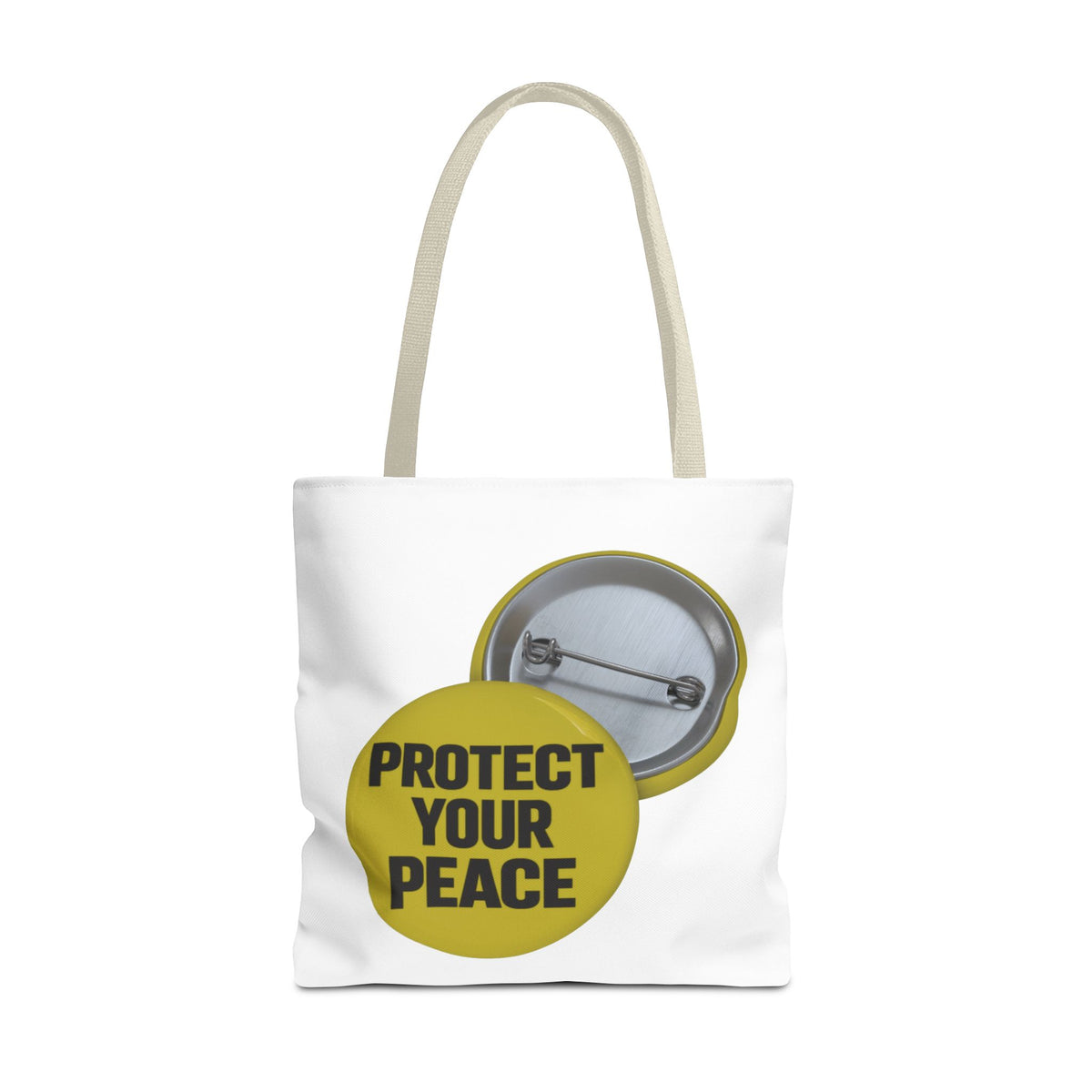 Protect Your Peace Tote Bag — Inspirational Yellow Button Graphic Tote