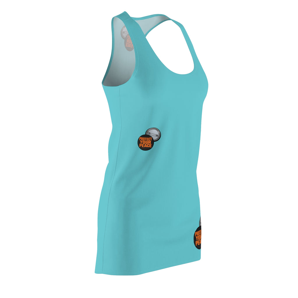 Racerback Dress — Turquoise 'Live Your Peace' Minimal Badge Print