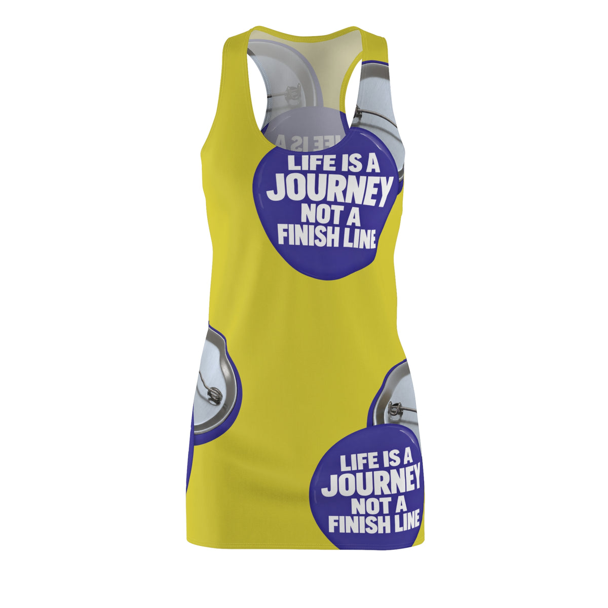 Racerback Dress — “Life Is a Journey, Not a Finish Line” Motivational Yellow Dress