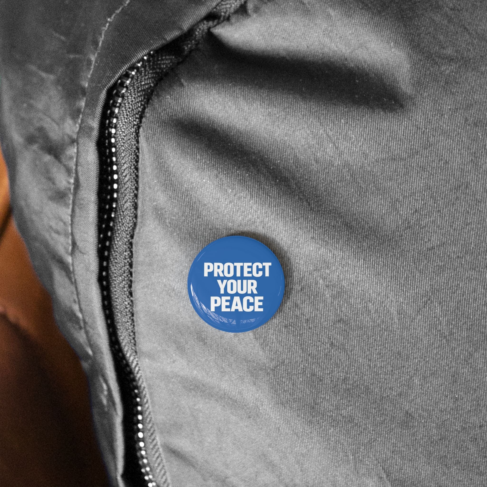 Protect Your Peace Round Pin — Blue Motivational Button Badge
