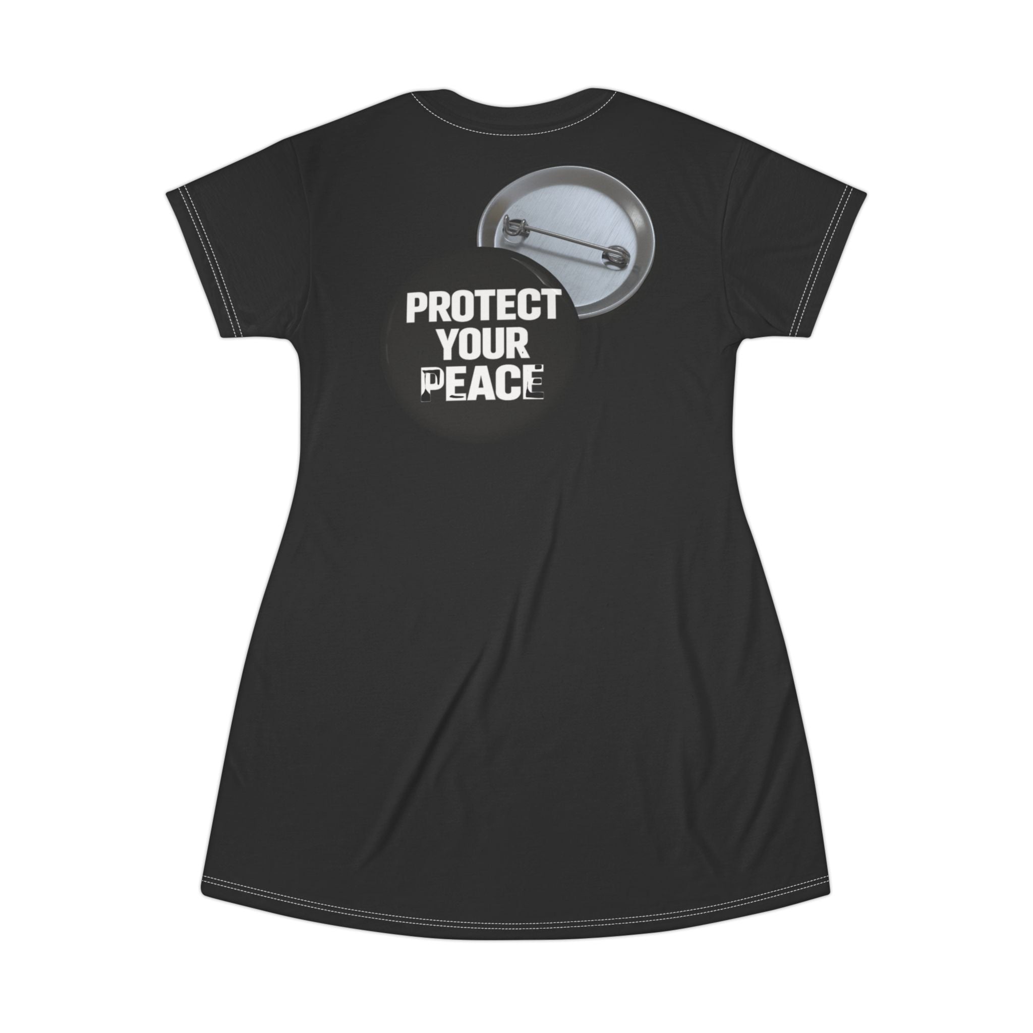 Protect Your Peace T-Shirt Dress — Black Graphic AOP