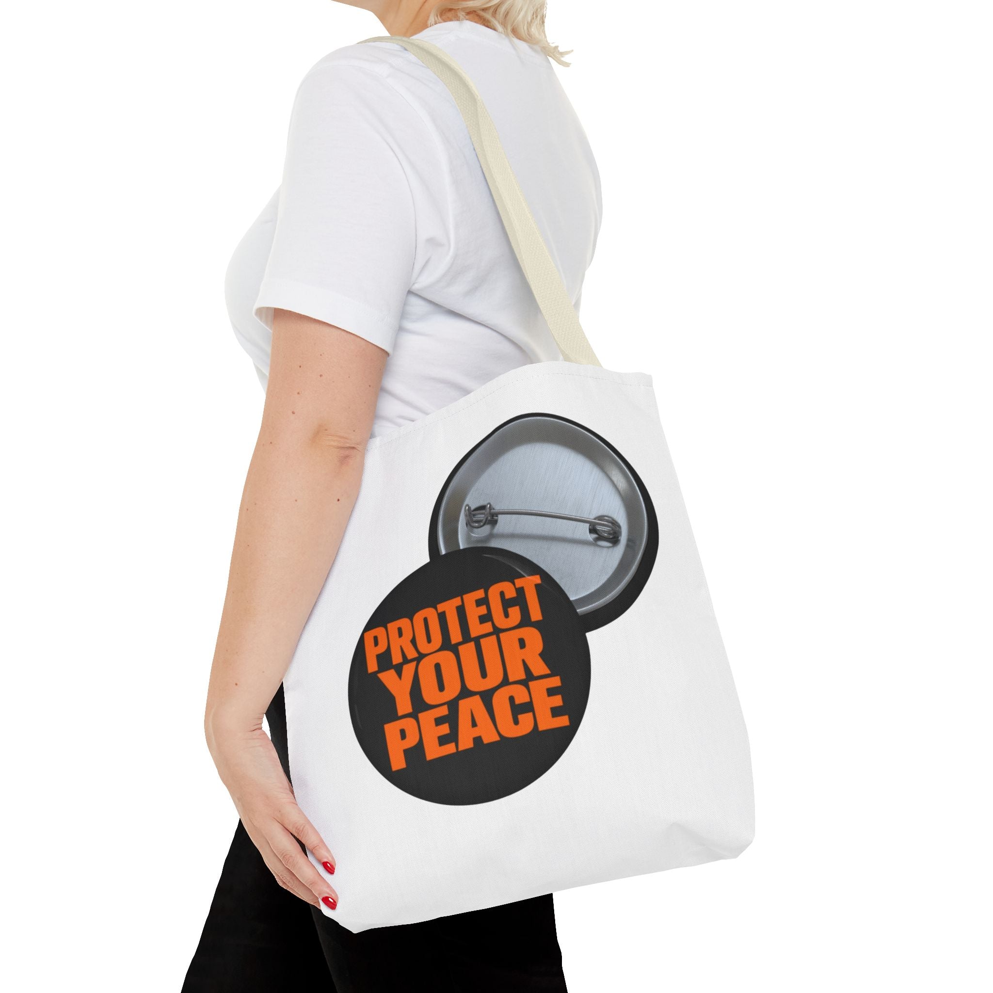 Tote Bag — Protect Your Peace Button Print Canvas Tote