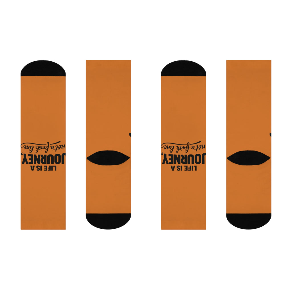 Orange Cushioned Crew Socks – "Life Is a Journey, Not a Finish Line" Motivational Athletic Socks