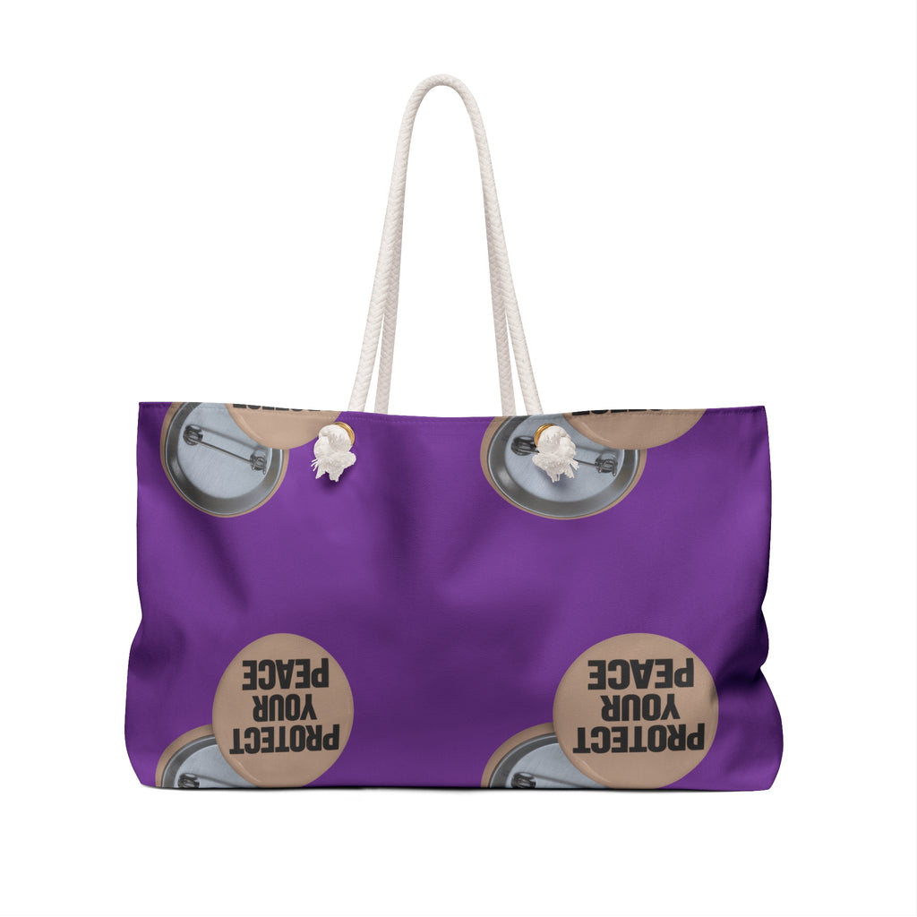 Protect Your Peace Weekender Bag – Purple Travel Tote with Button Badge Graphic