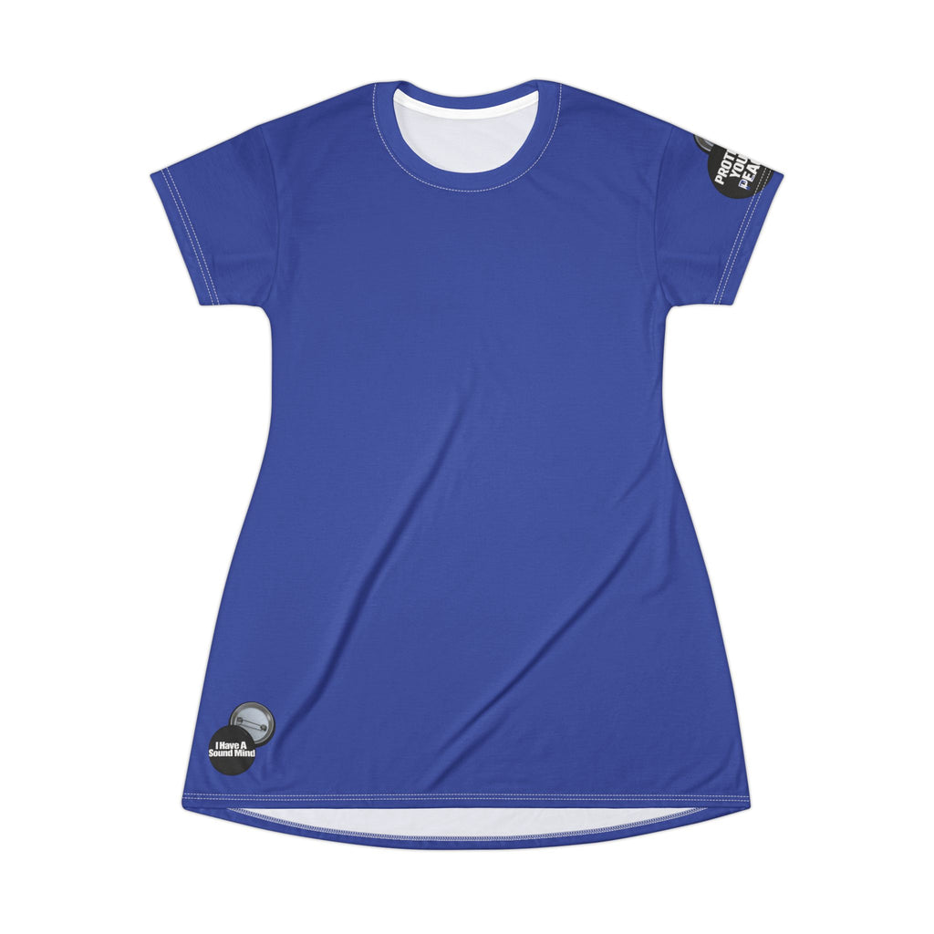 Royal Blue T-Shirt Dress graphic design I have a sound mind graphic sleeve protect your peace.