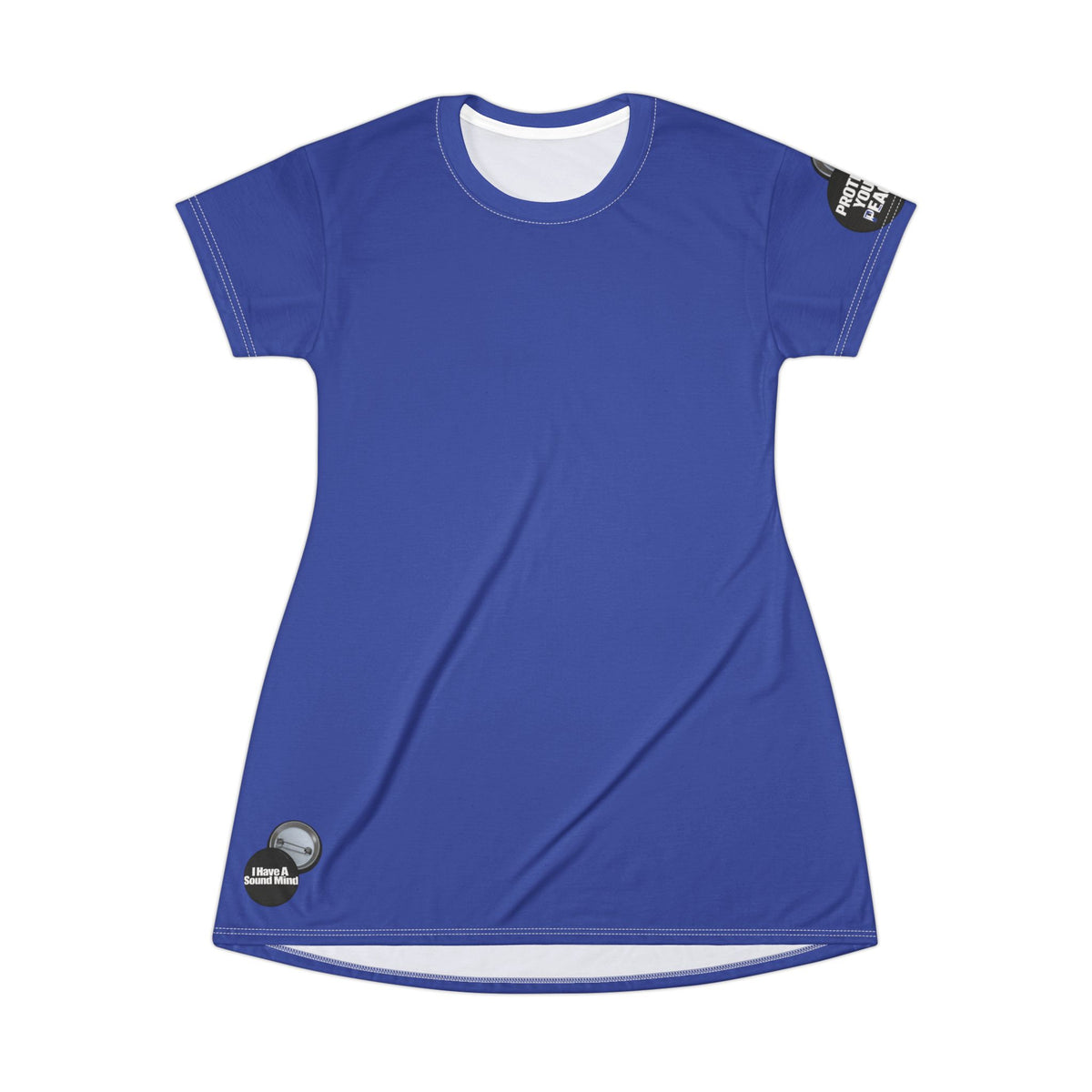 Royal Blue T-Shirt Dress graphic design I have a sound mind graphic sleeve protect your peace.