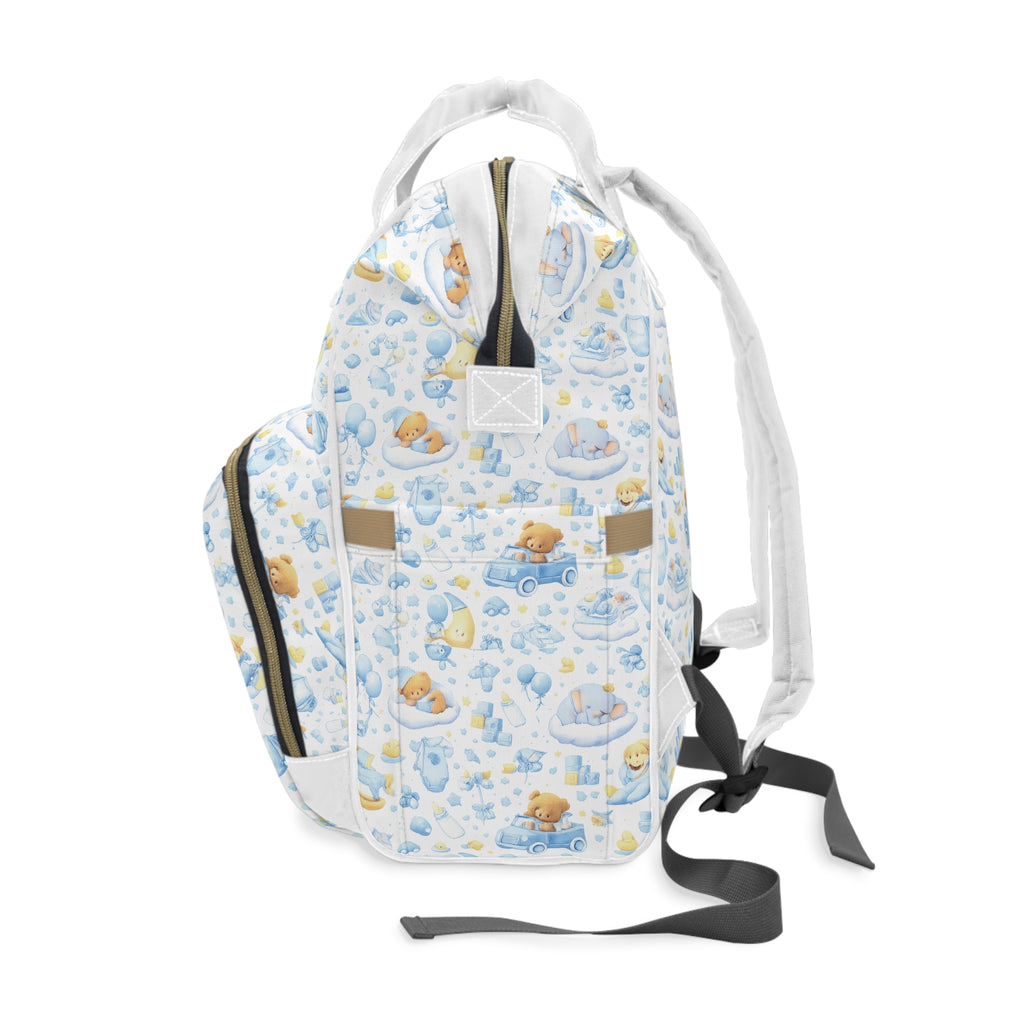 Faith Baby Diaper Backpack — "The joy of the Lord is my strength" (Blue Teddy Pattern)