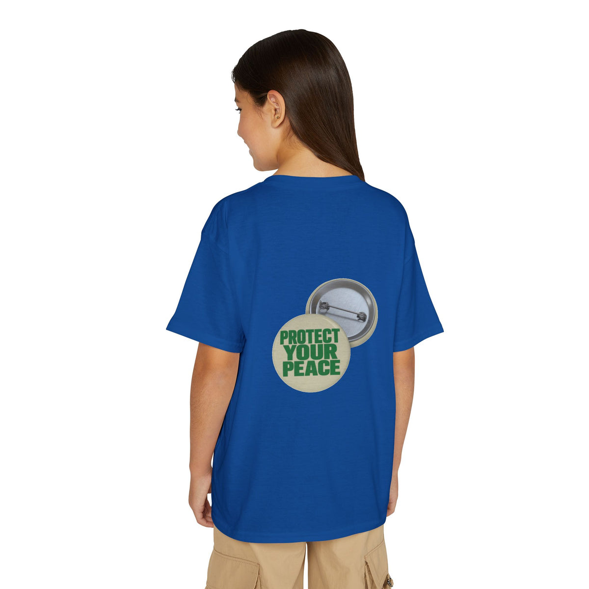 Youth T-Shirt — "Protect Your Peace" Button Graphic