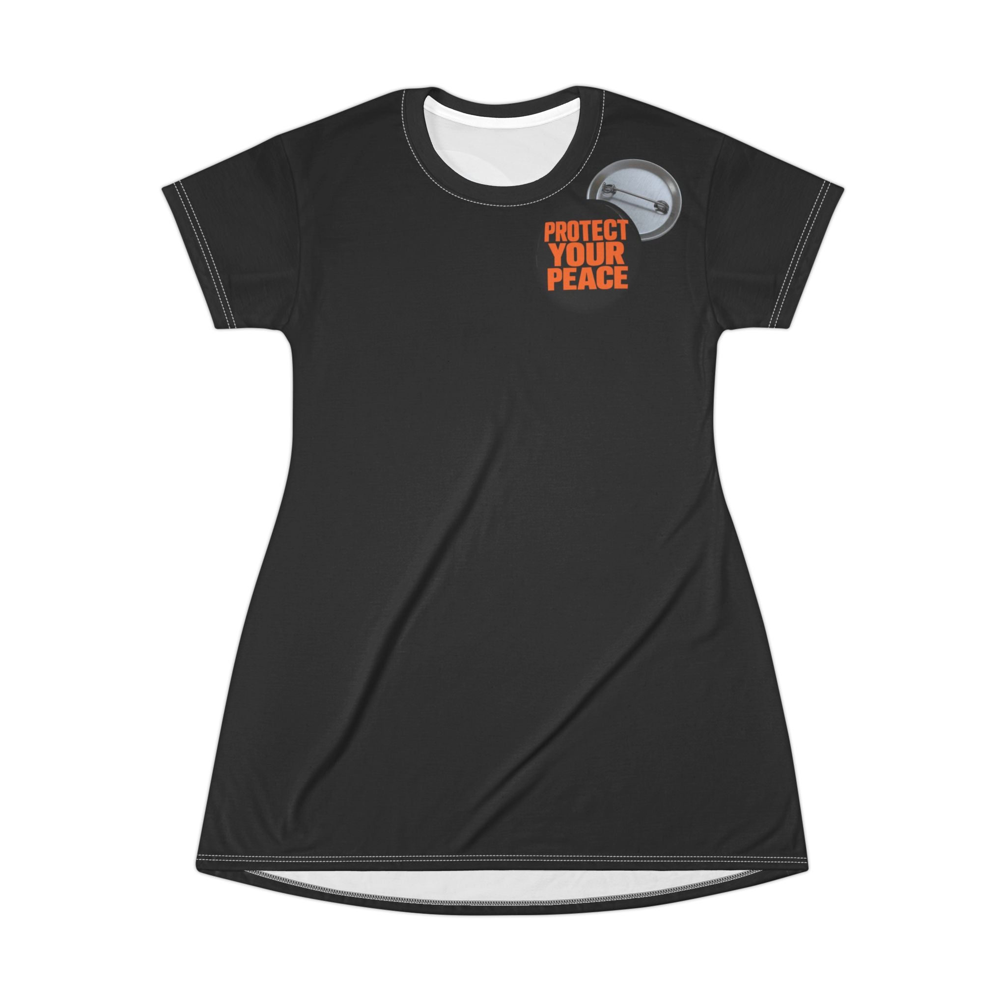 Protect Your Peace T-Shirt Dress — Graphic Black AOP Dress