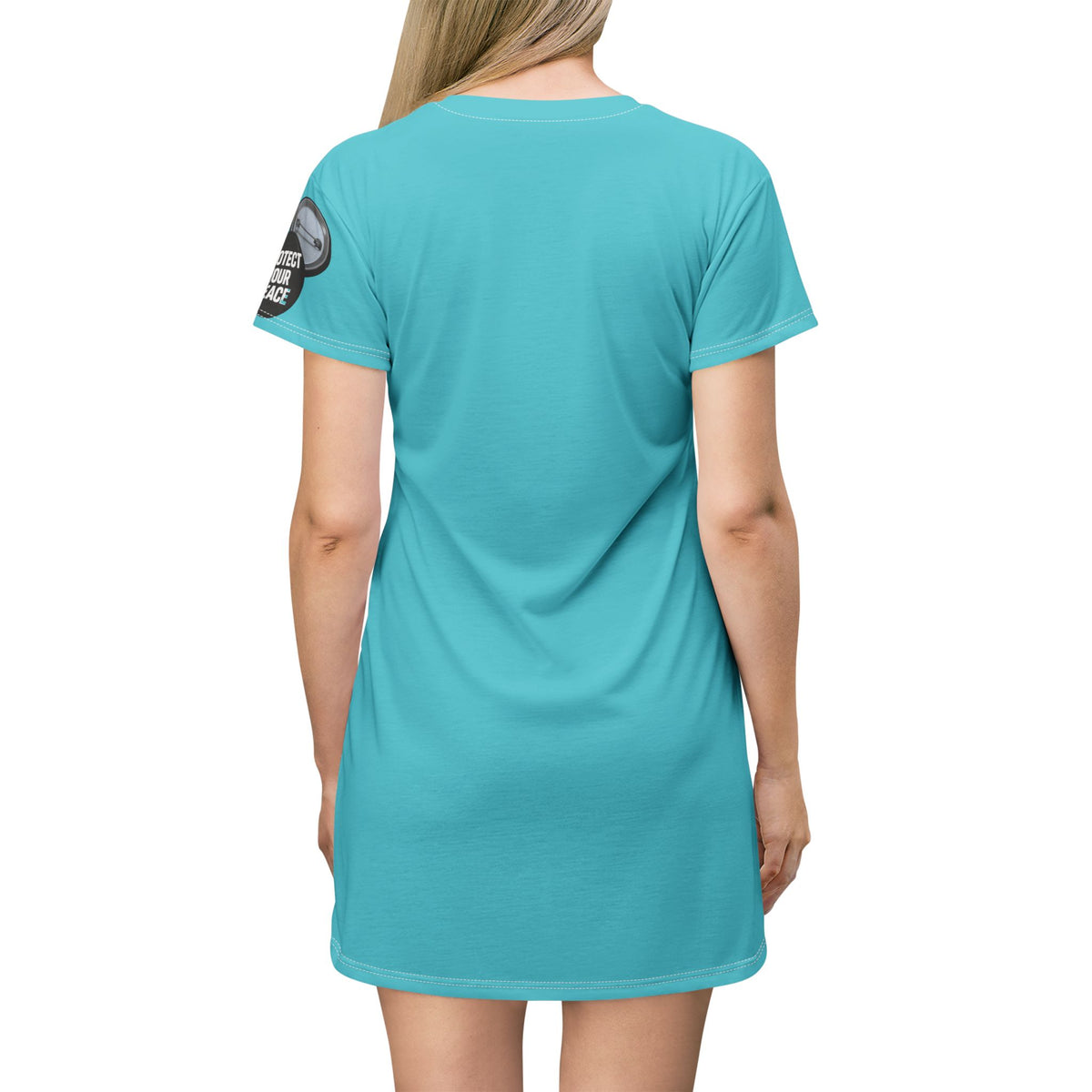 Turquoise T-Shirt Dress graphic design 'I Have A sound Mind' graphic design on sleeve protect your peace.