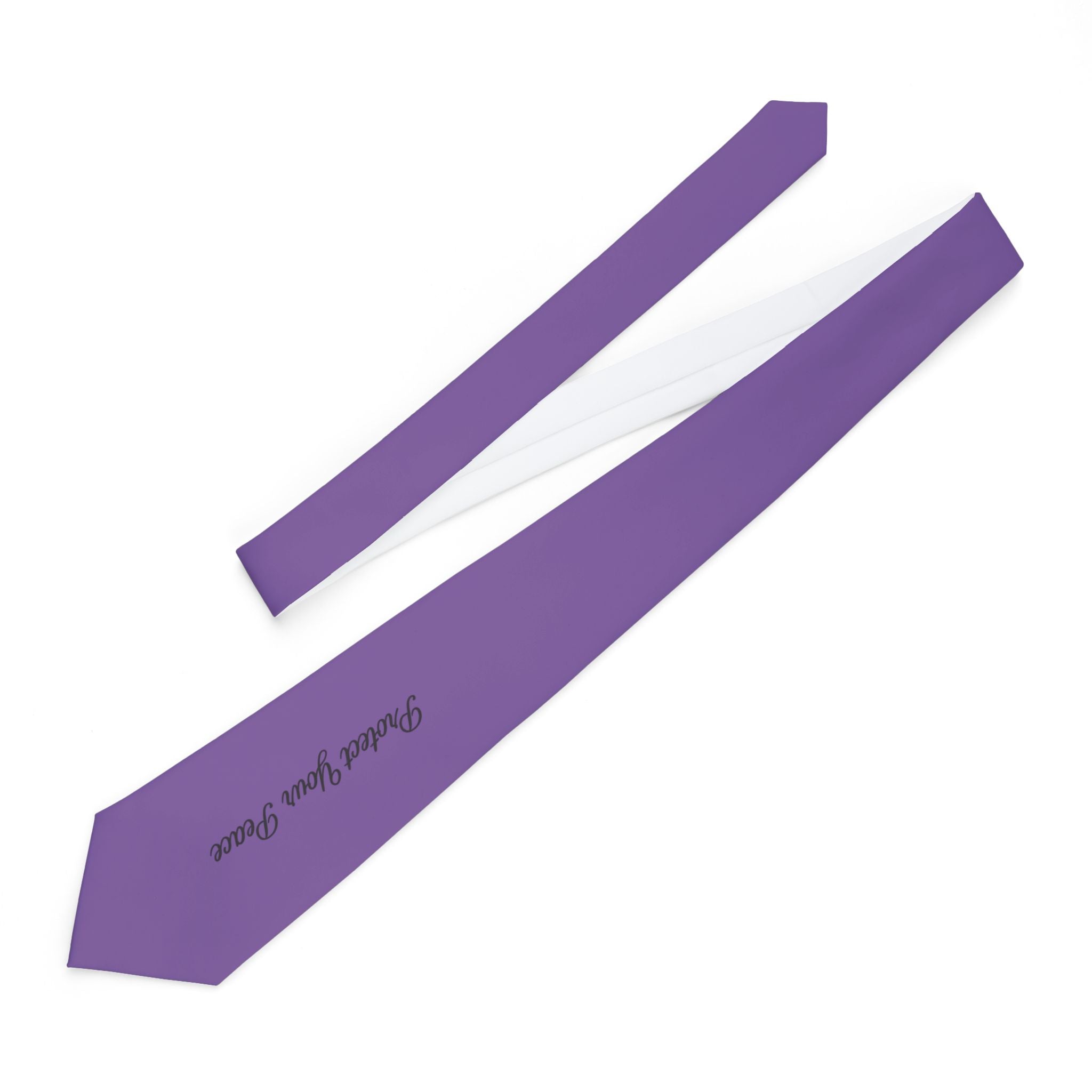 Purple "Protect your peace" Necktie — Slim Formal Tie with Script Accent