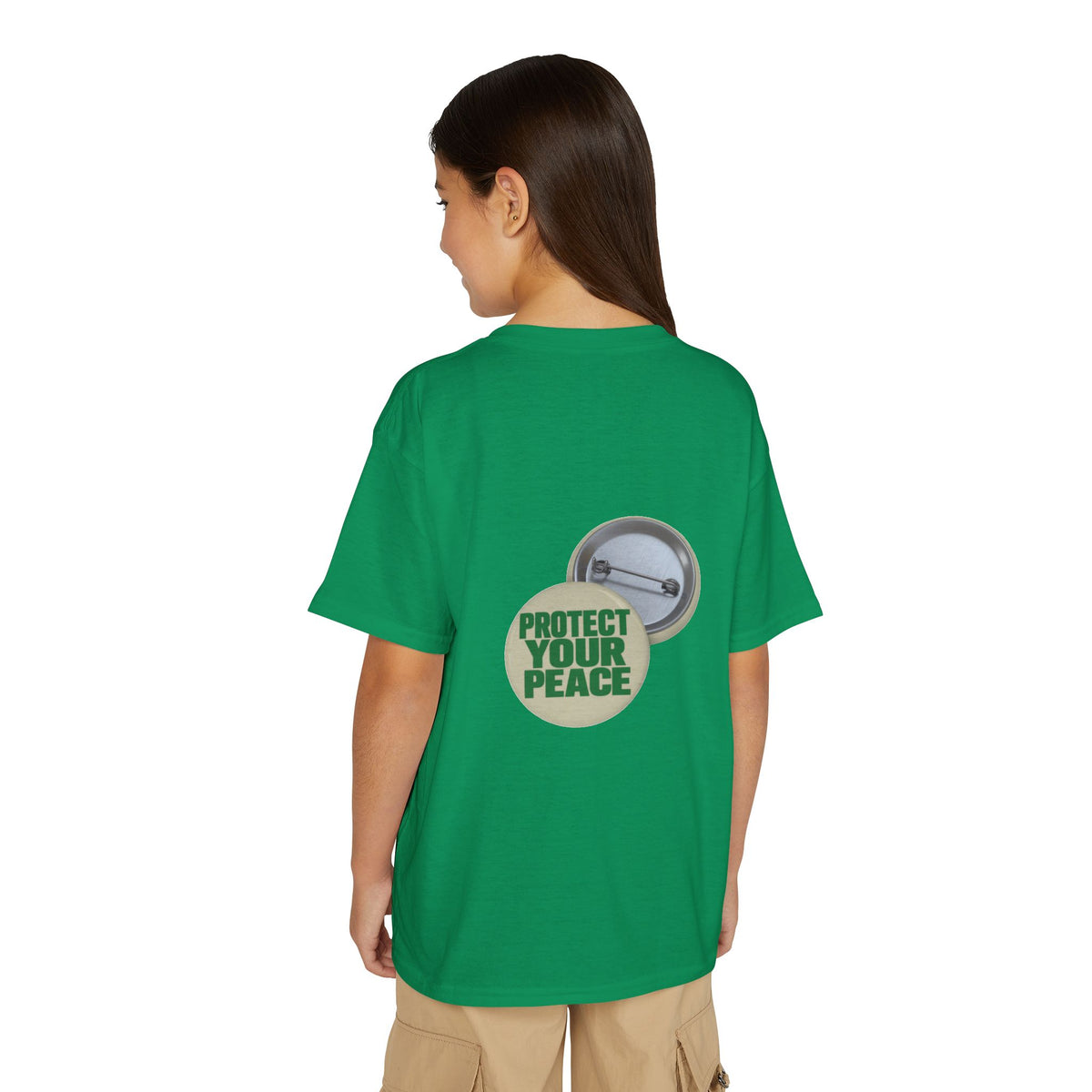Youth T-Shirt — "Protect Your Peace" Button Graphic