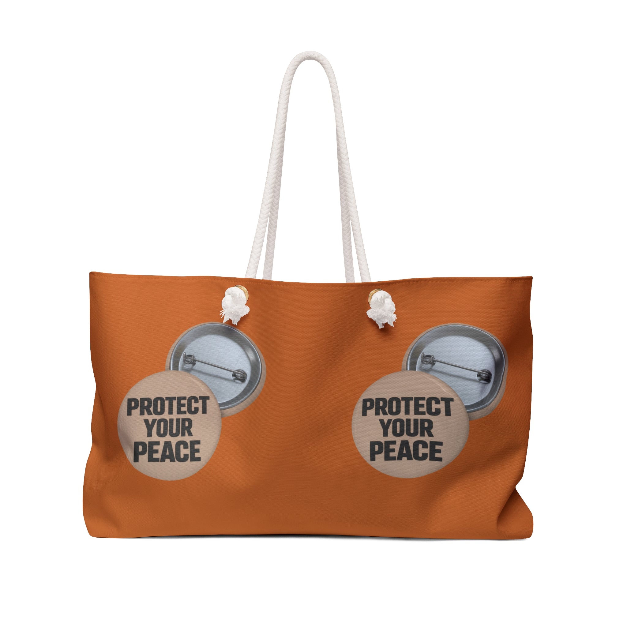 Protect Your Peace Weekender Bag – Bold Red Travel Tote with Button Pin Graphic