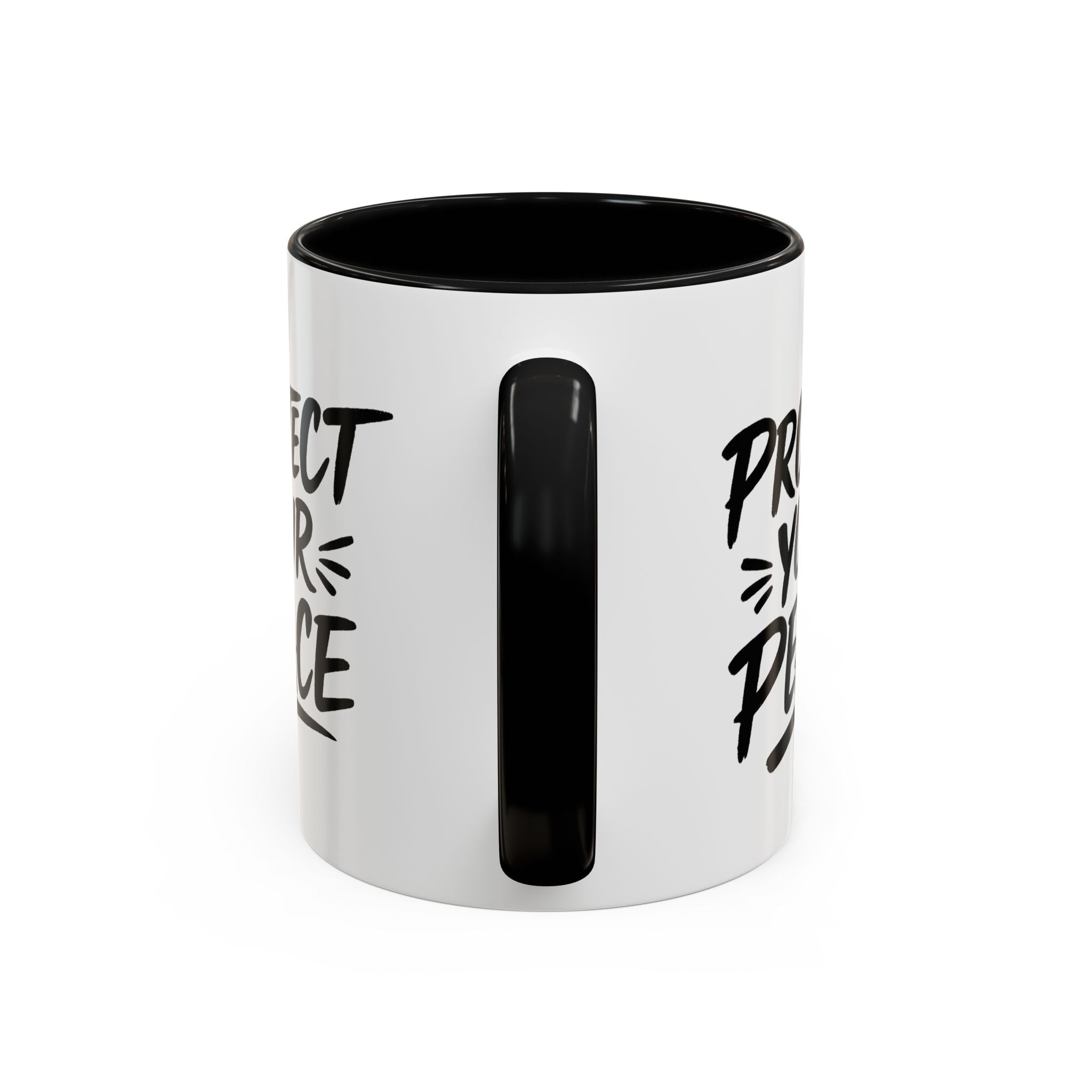 Protect Your Peace Accent Coffee Mug — Inspirational Black & White Ceramic