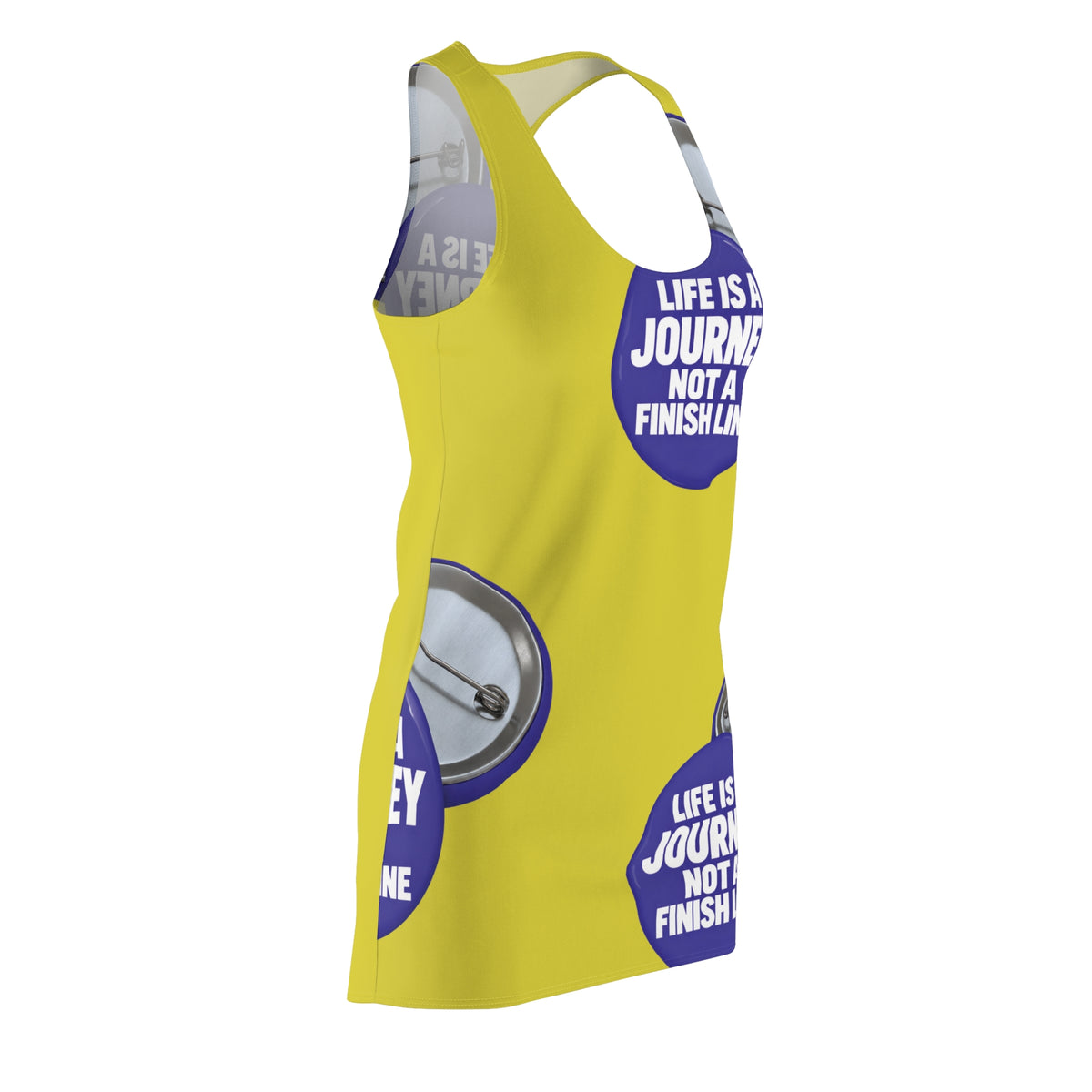 Racerback Dress — “Life Is a Journey, Not a Finish Line” Motivational Yellow Dress