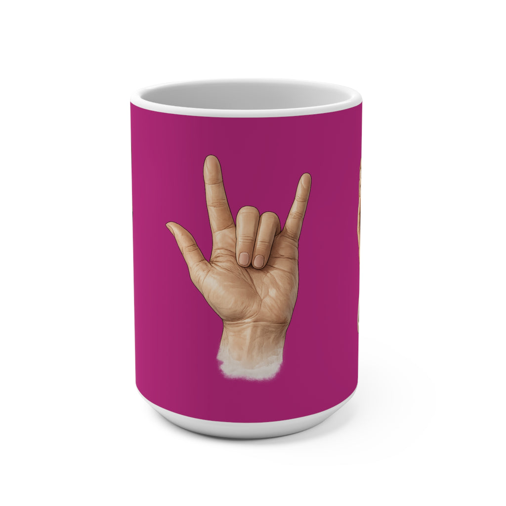 15oz Mug — Pink Prayer & Love Hand Illustration Coffee Cup