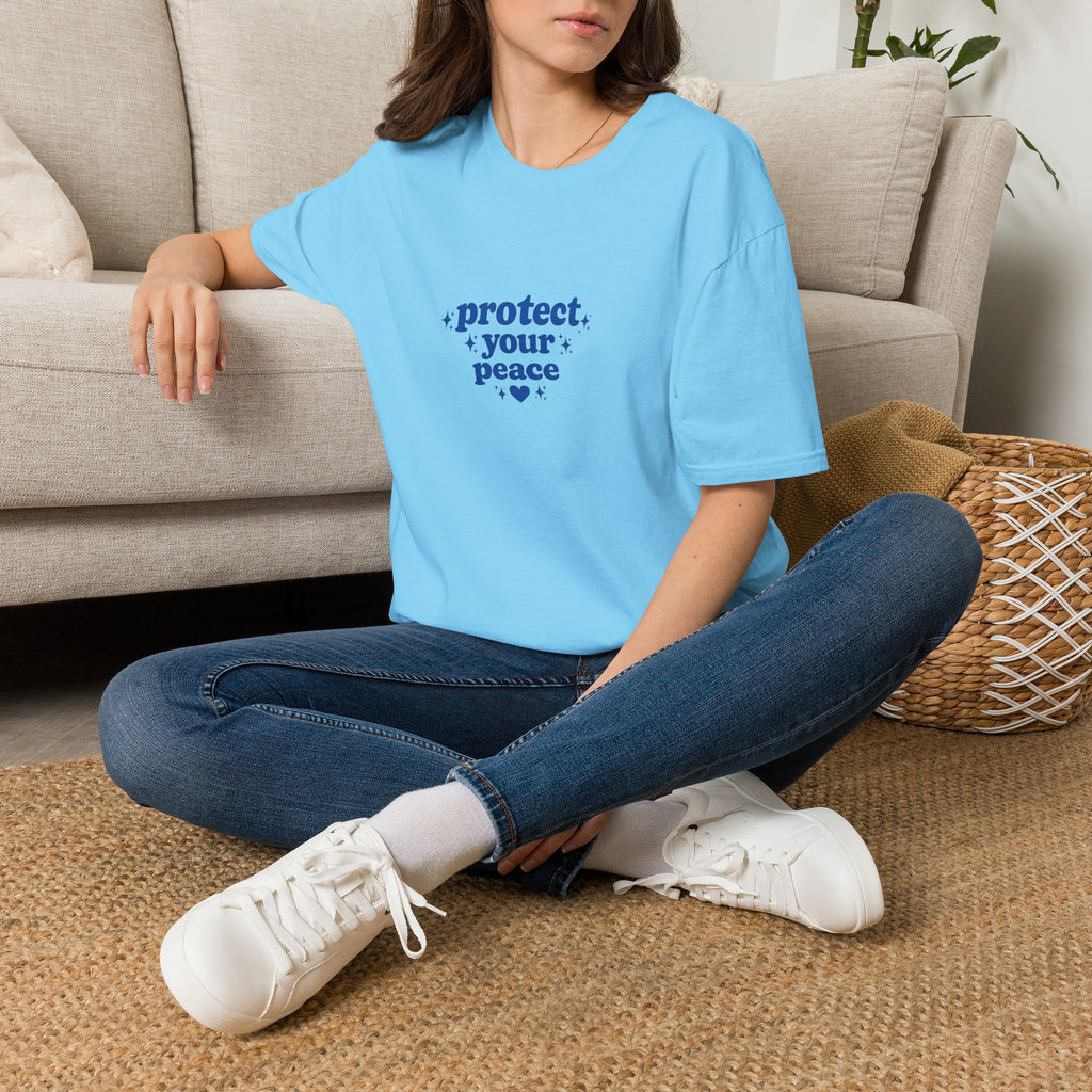 Protect Your Peace T-Shirt — Minimal Blue Self-Care Tee