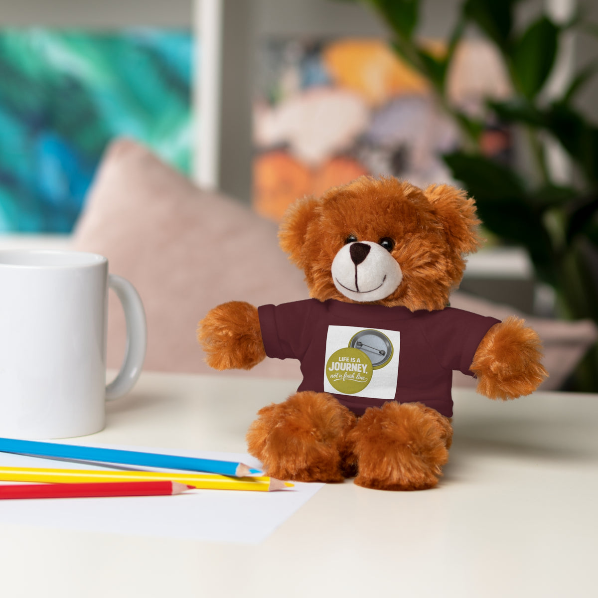 Cute Brown Teddy Bear with 'Life Is a Journey not a finish line.' Tee — Plush Gift for Kids & Travelers