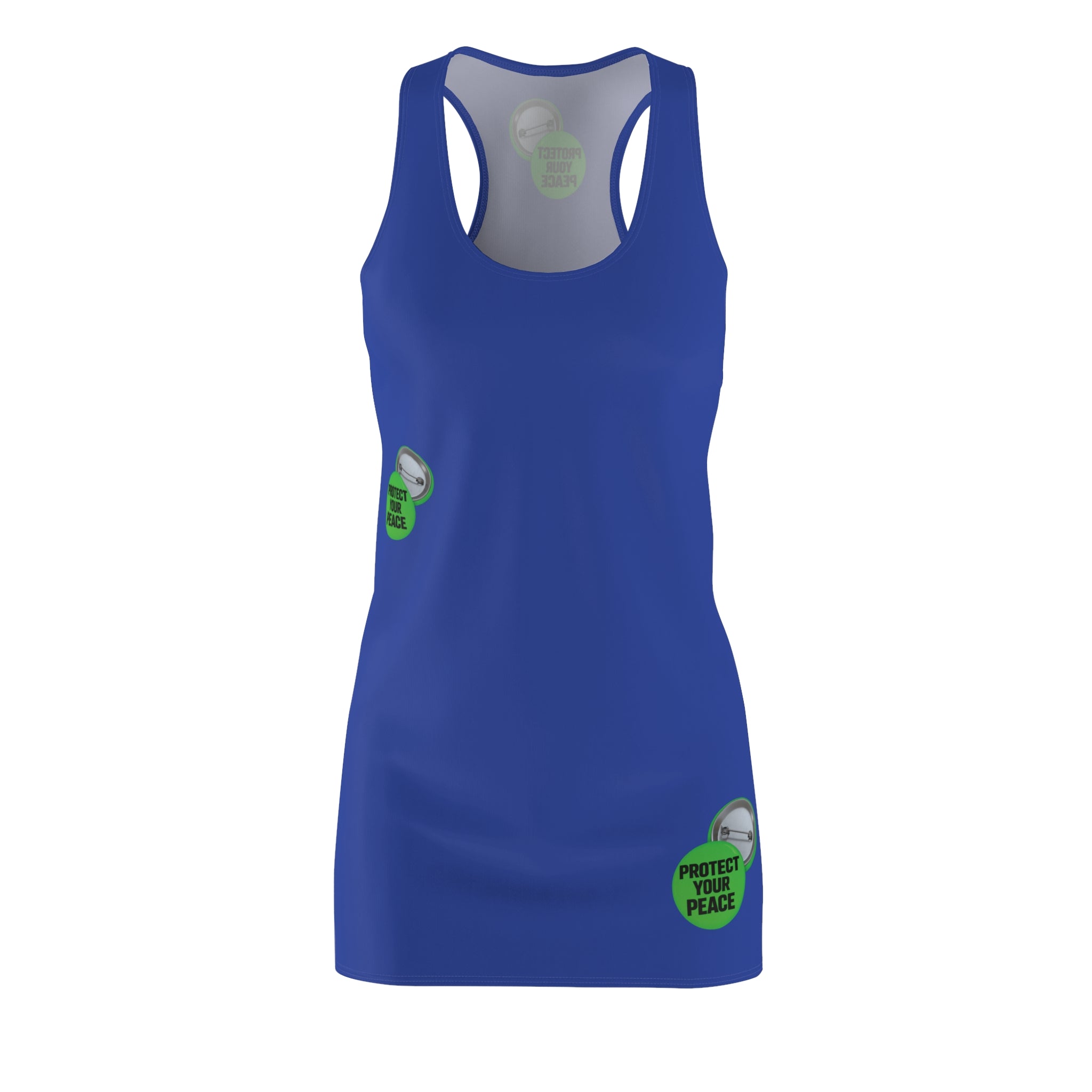 Racerback Dress — Blue 'Protect Your Peace' Button Print