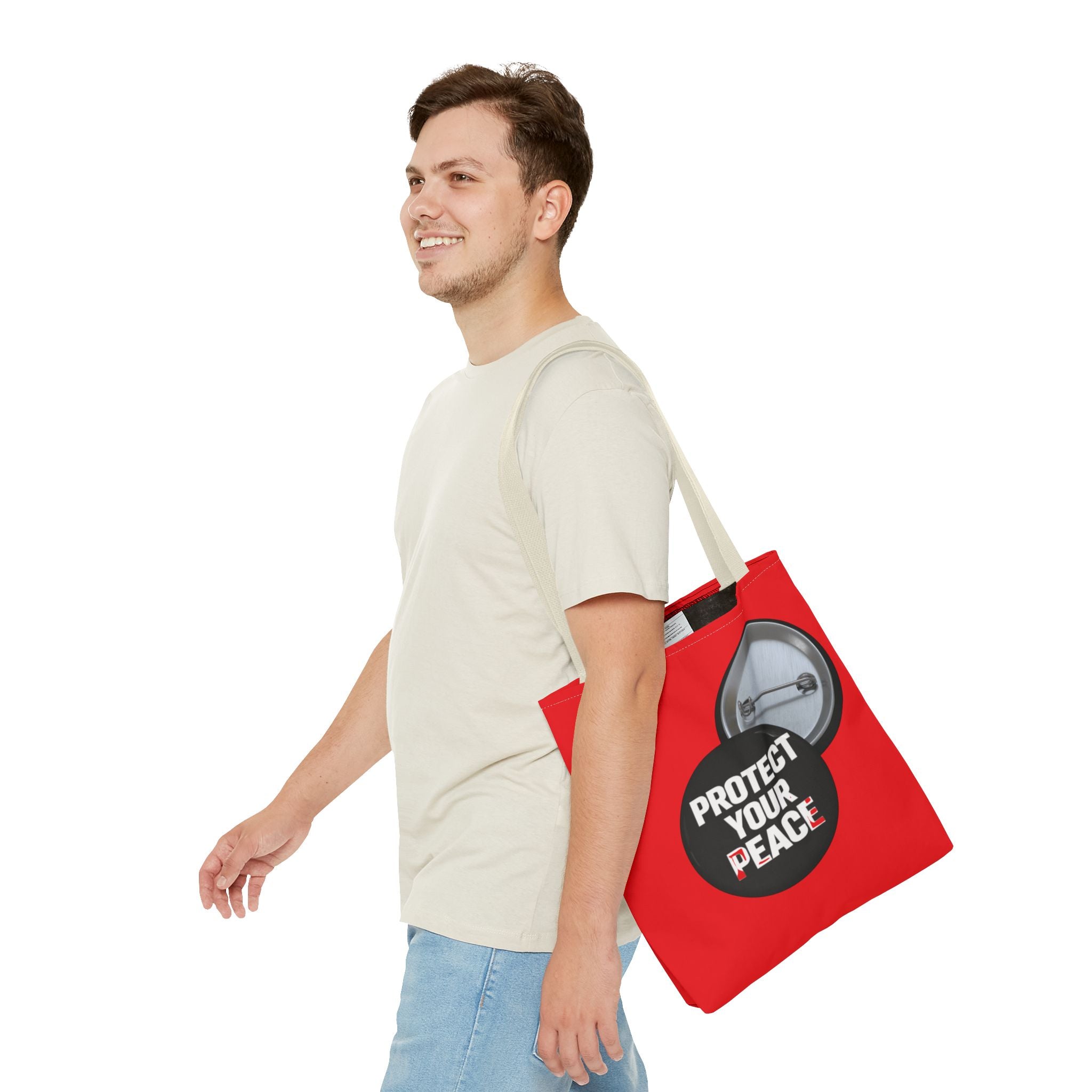 Tote Bag — "Protect Your Peace" Button Design All-Over Print Tote