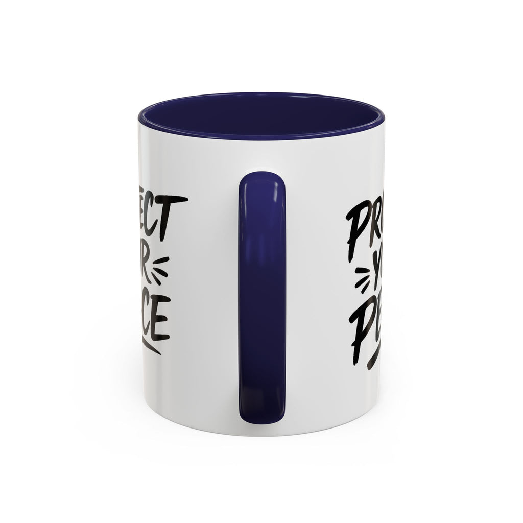 Protect Your Peace Accent Coffee Mug — Inspirational Black & White Ceramic