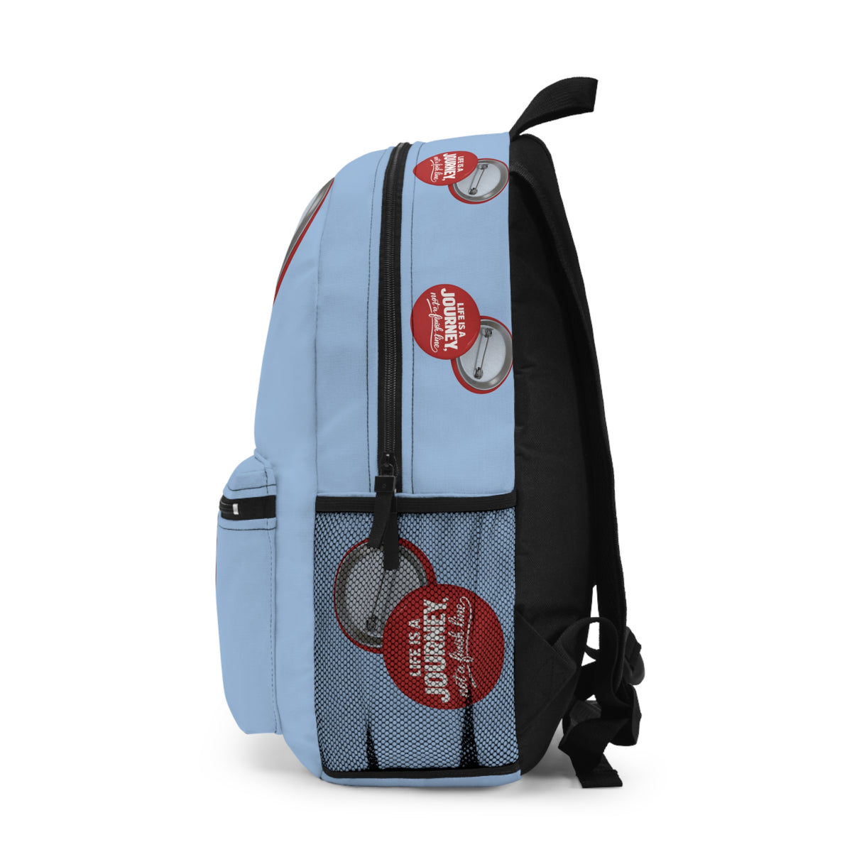 Inspirational graphic design  "Life Is a Journey, Not a Finish Line" Backpack — Motivational Travel & School Bag