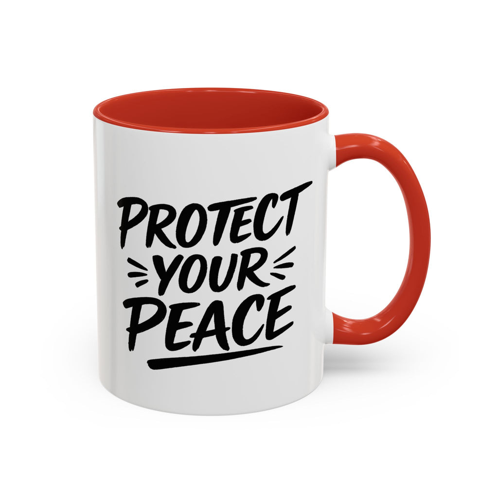 Protect Your Peace Accent Coffee Mug — Inspirational Black & White Ceramic