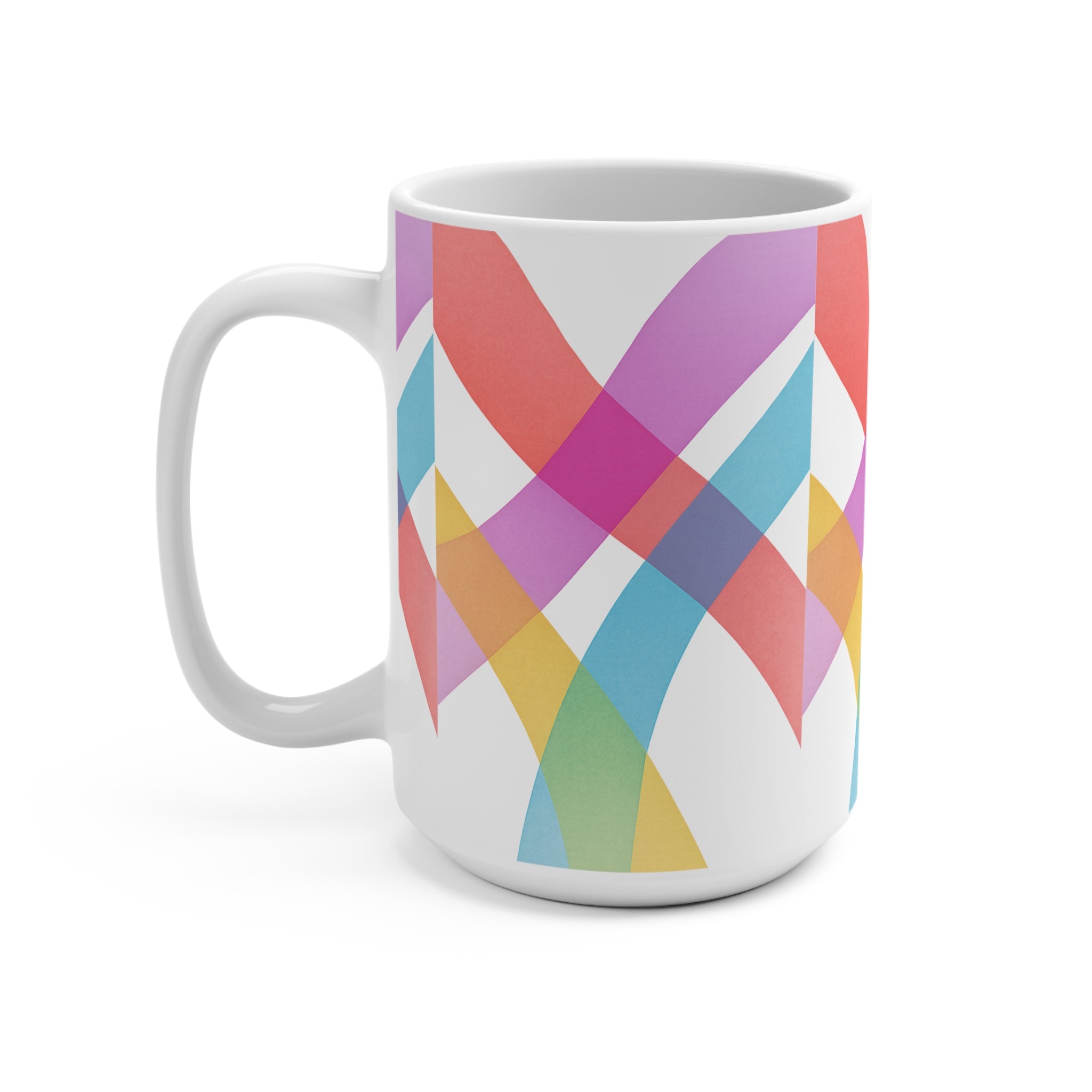 15oz Colorful Overlap Pattern Mug — Bright Geometric Coffee Cup