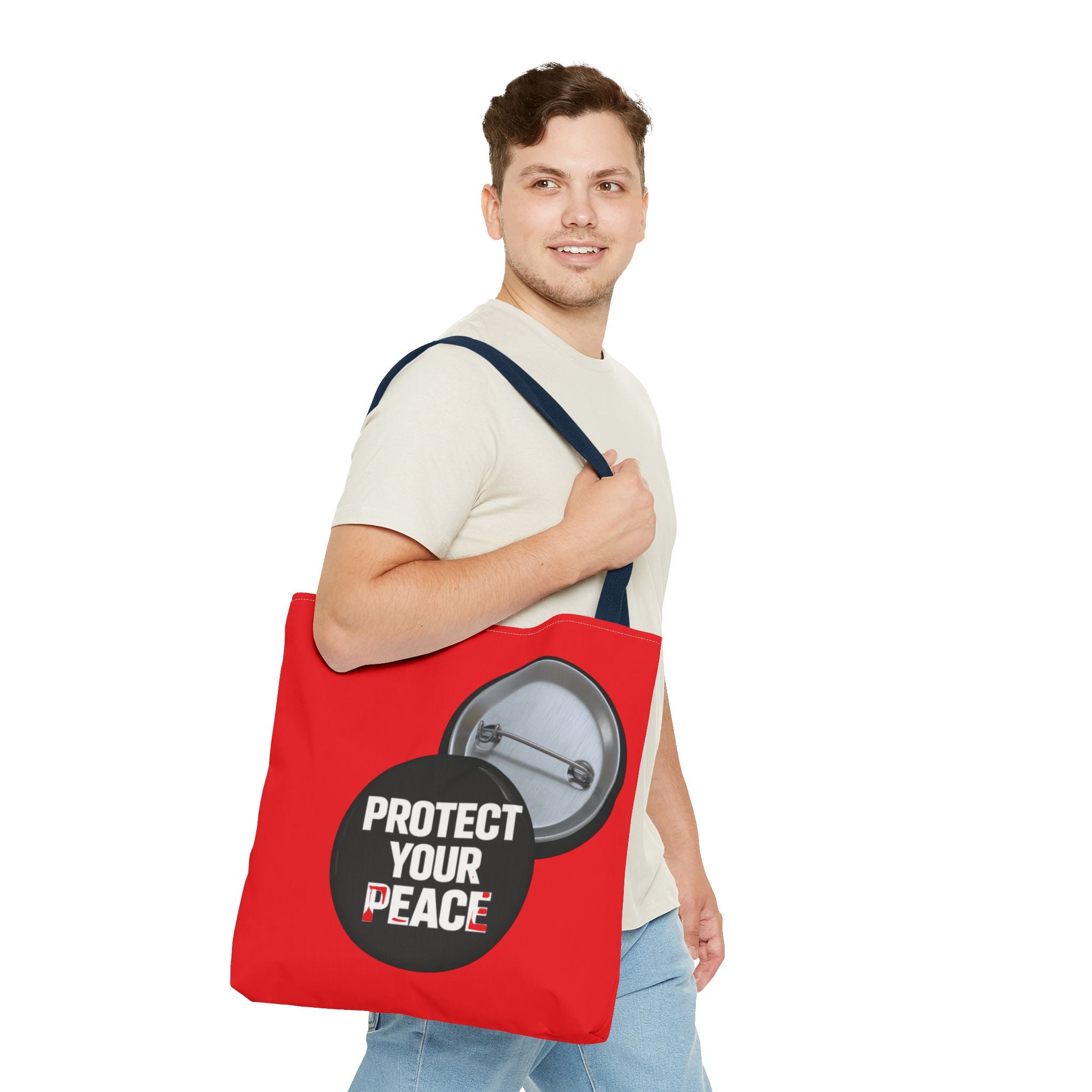 Tote Bag — "Protect Your Peace" Button Design All-Over Print Tote