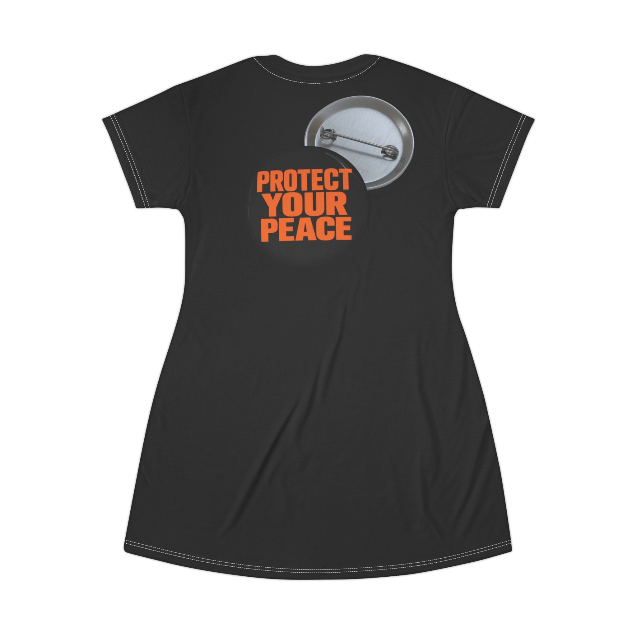 Protect Your Peace T-Shirt Dress — Graphic Black AOP Dress