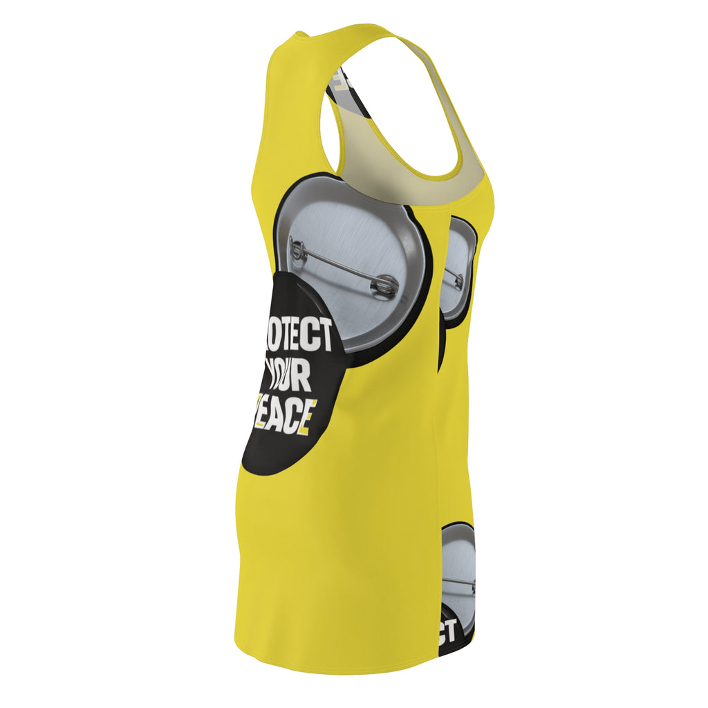 Protect Your Peace Yellow Racerback Dress — Button Badge Print