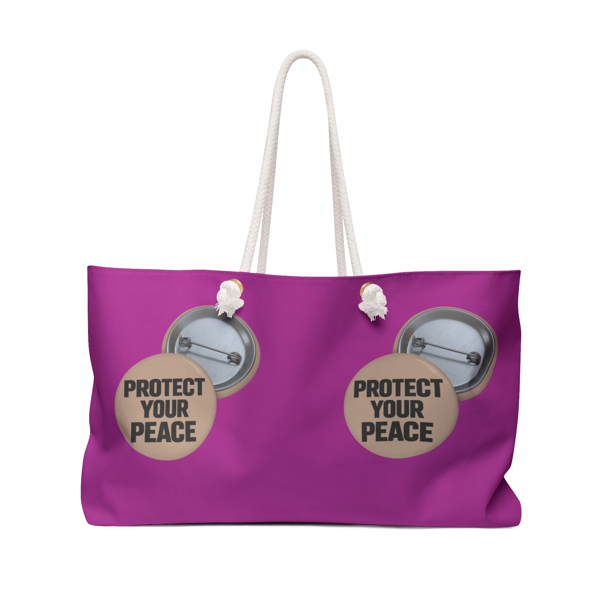 Protect Your Peace Weekender Bag — Pink Travel Tote with Badge Graphic
