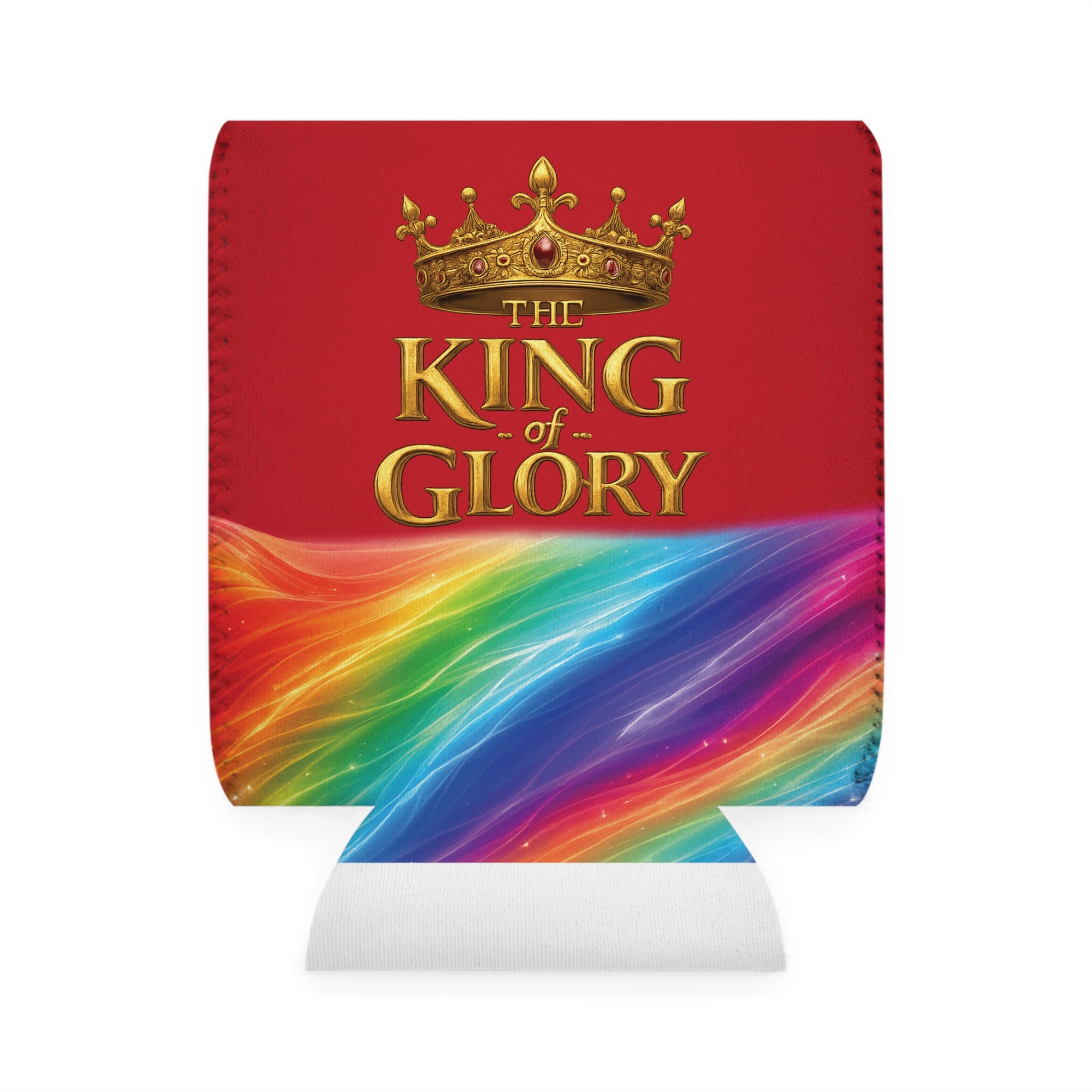 Can Cooler Sleeve — “The King” Rainbow Christian Crown Design